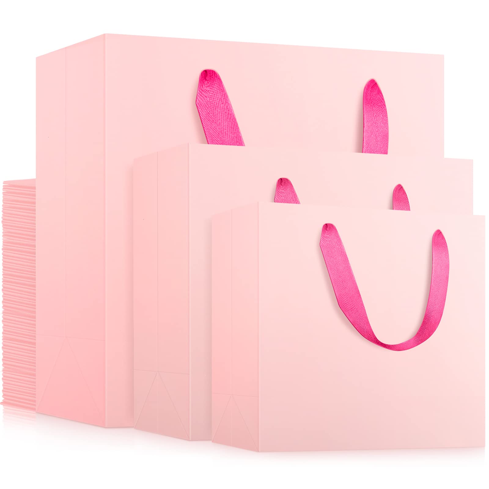 EUSOAR Kraft Paper Gift Bags 30pcs - 3 Sizes Eco-Friendly Pink Recycled Paper Bags with Handles for Birthday Presents, Party Favors, Business Gifts & Craft Packaging
