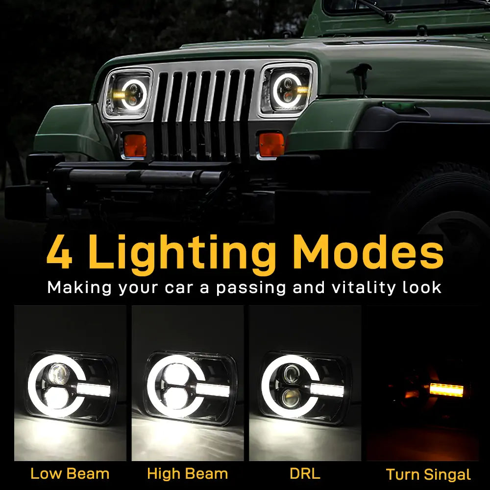 LOYO New Upgrade 5x7 LED Headlights and Tail Lights Kit - Compatible with Jeep Wrangler YJ (1987-1995) - High Brightness Waterproof Off-Road Lighting for Night Driving & Adventure