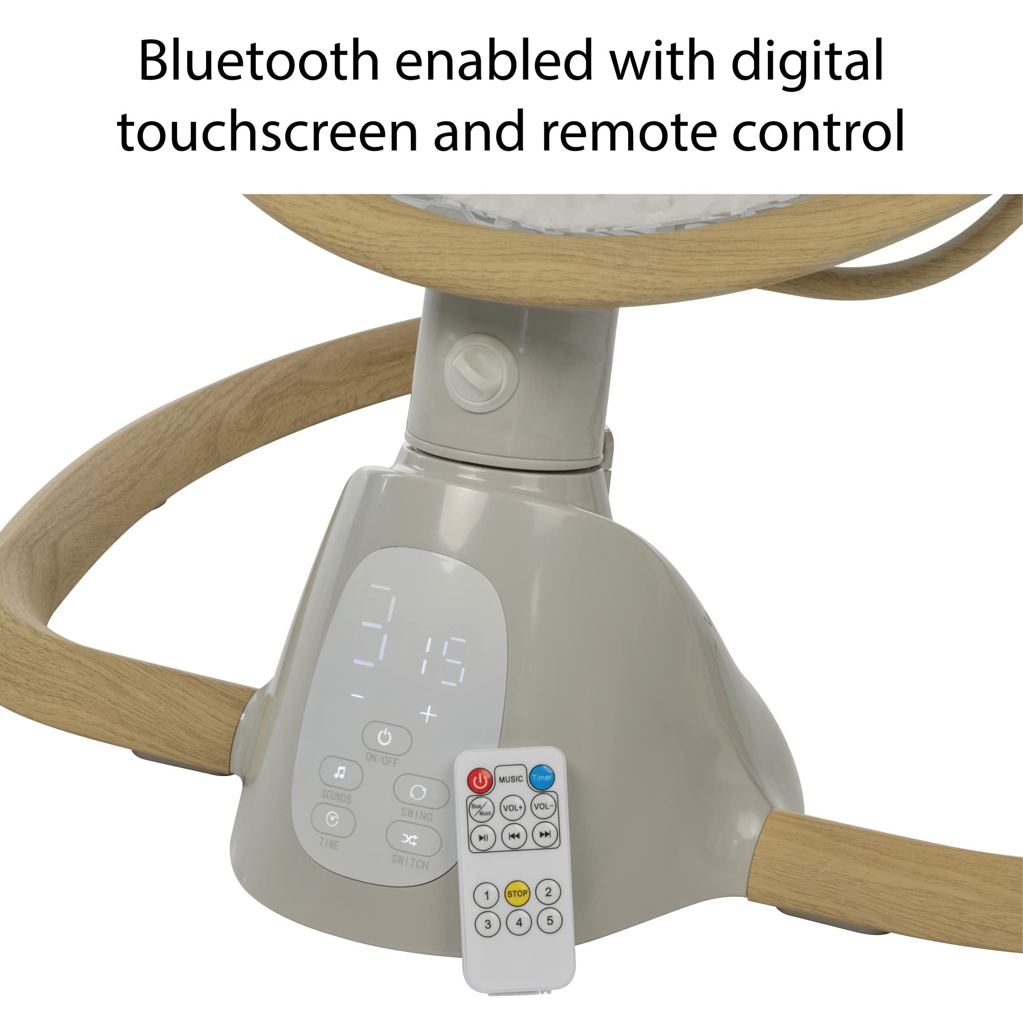 Safety 1st 5-in-1 Bluetooth Baby Swing with Digital Touch Screen & Remote Control - Gentle Rocking Motion for Newborns & Infants - Perfect for Nursery, Bedroom & Travel Use