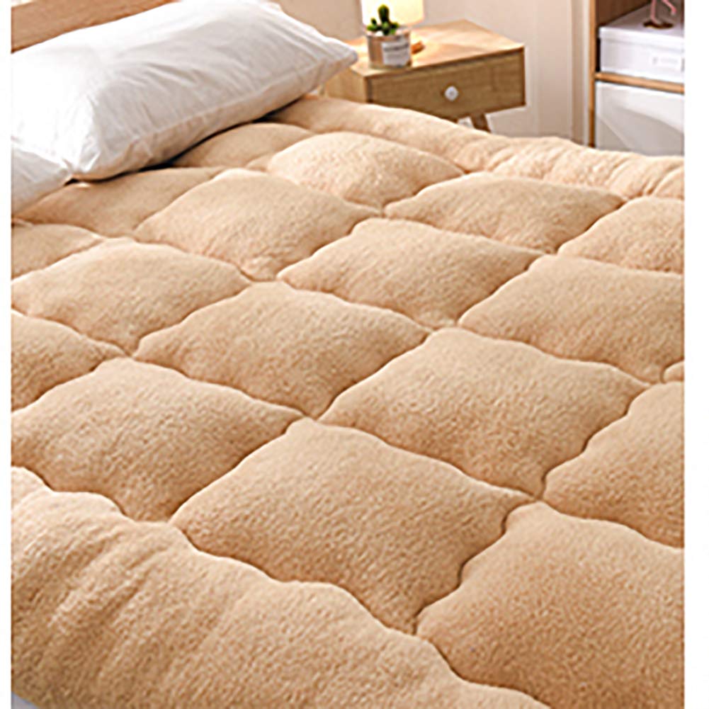 WJXBoos Thick Warm Futon Mattress - Lamb Cashmere Tatami Floor Mattress, Soft Plush Non-Slip Mattress Topper for Floor Sleeping, Guest Bed, Home & Travel - Khaki Queen Size
