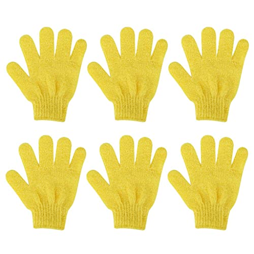 Exfoliating Body Scrub Gloves - 6 Pack Bath & Shower Exfoliator Mitts for Deep Cleansing & Skin Renewal - Spa Quality Massage Gloves (Yellow) - Perfect for Home Spa, Dry Brushing & Keratosis Pilaris Care