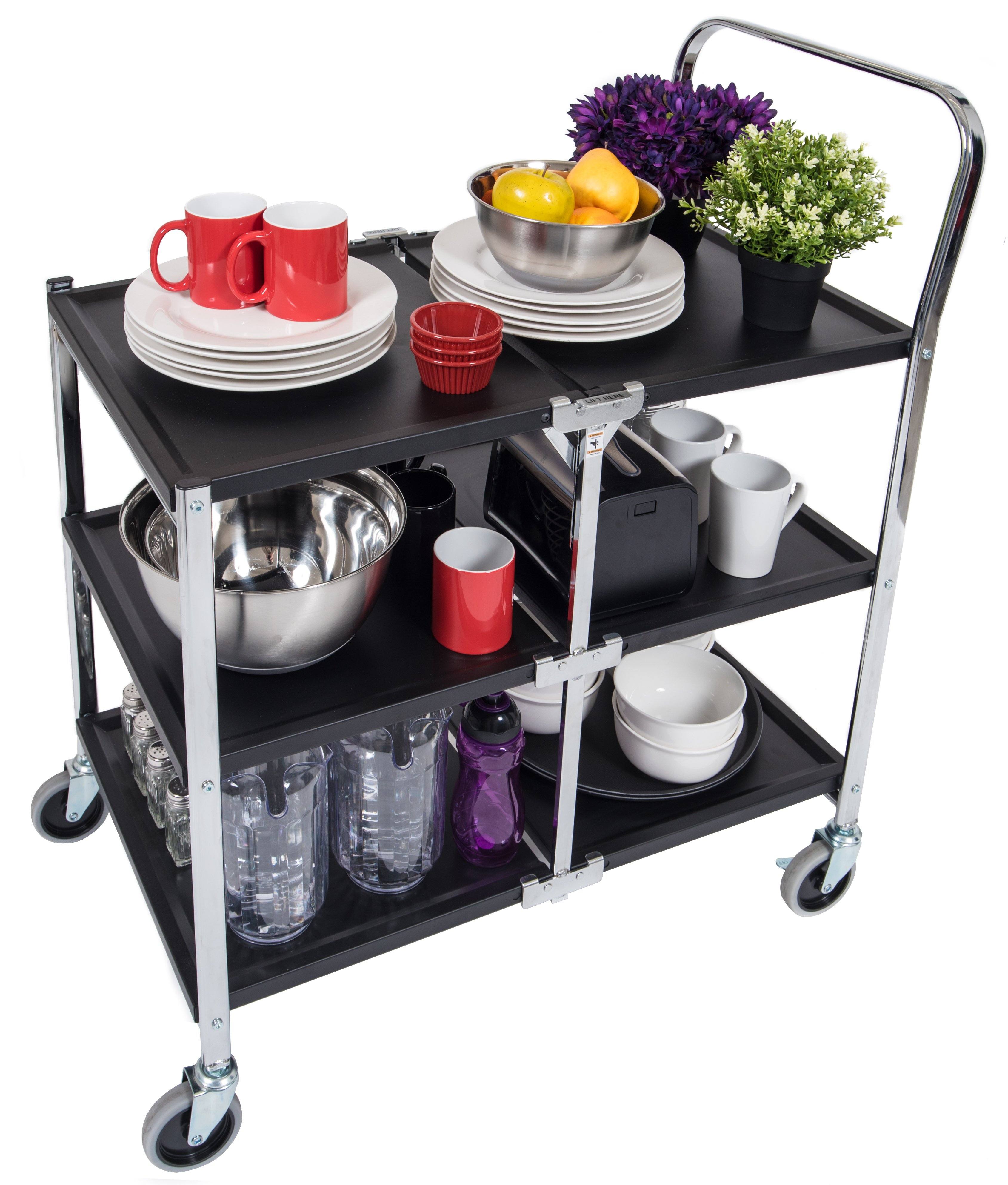 Luxor 3-Tier Collapsible Metal Utility Cart - Perfect for Kitchen, Bathroom, Office & Garage Storage