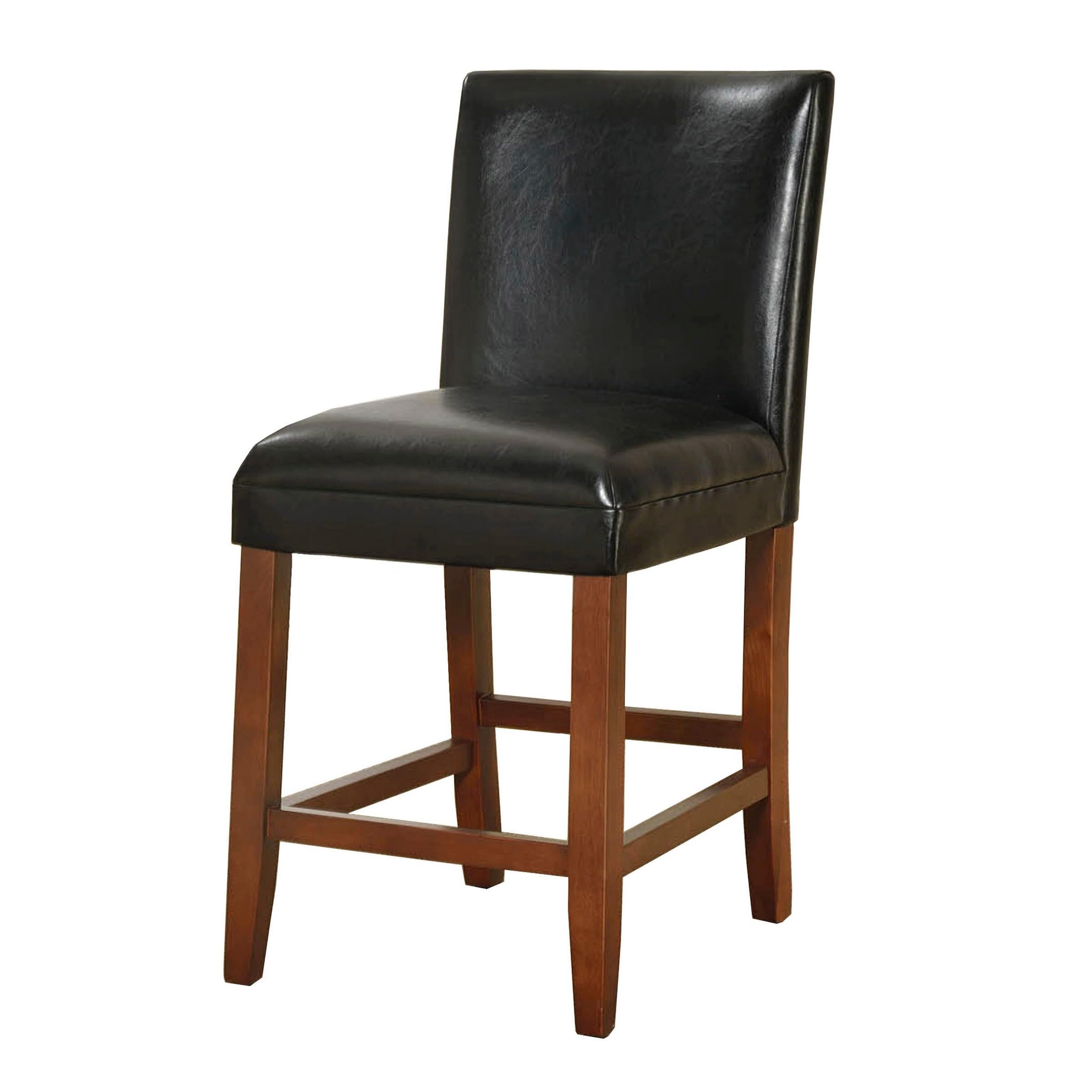 Homepop Classic Counter Height Bar Stools 24 Inch - Faux Leather Upholstered Bar Stools for Kitchen Island, Breakfast Nook & Home Decor - Single Pack (Black)