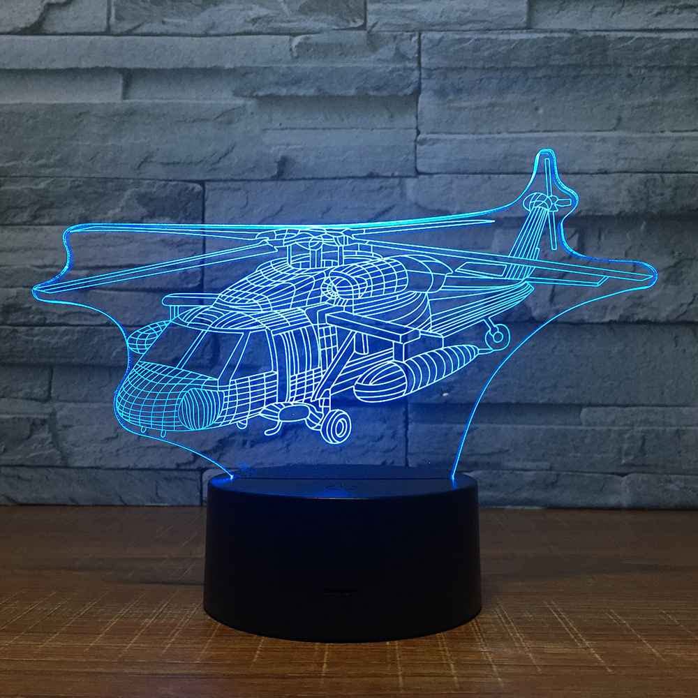 3D Illusion Helicopter LED Night Light - 16 Color Changing USB-Powered Touch Lamp for Kids Room, Desk Decor - Perfect for Boys, Girls, Teens Bedroom & Study Area