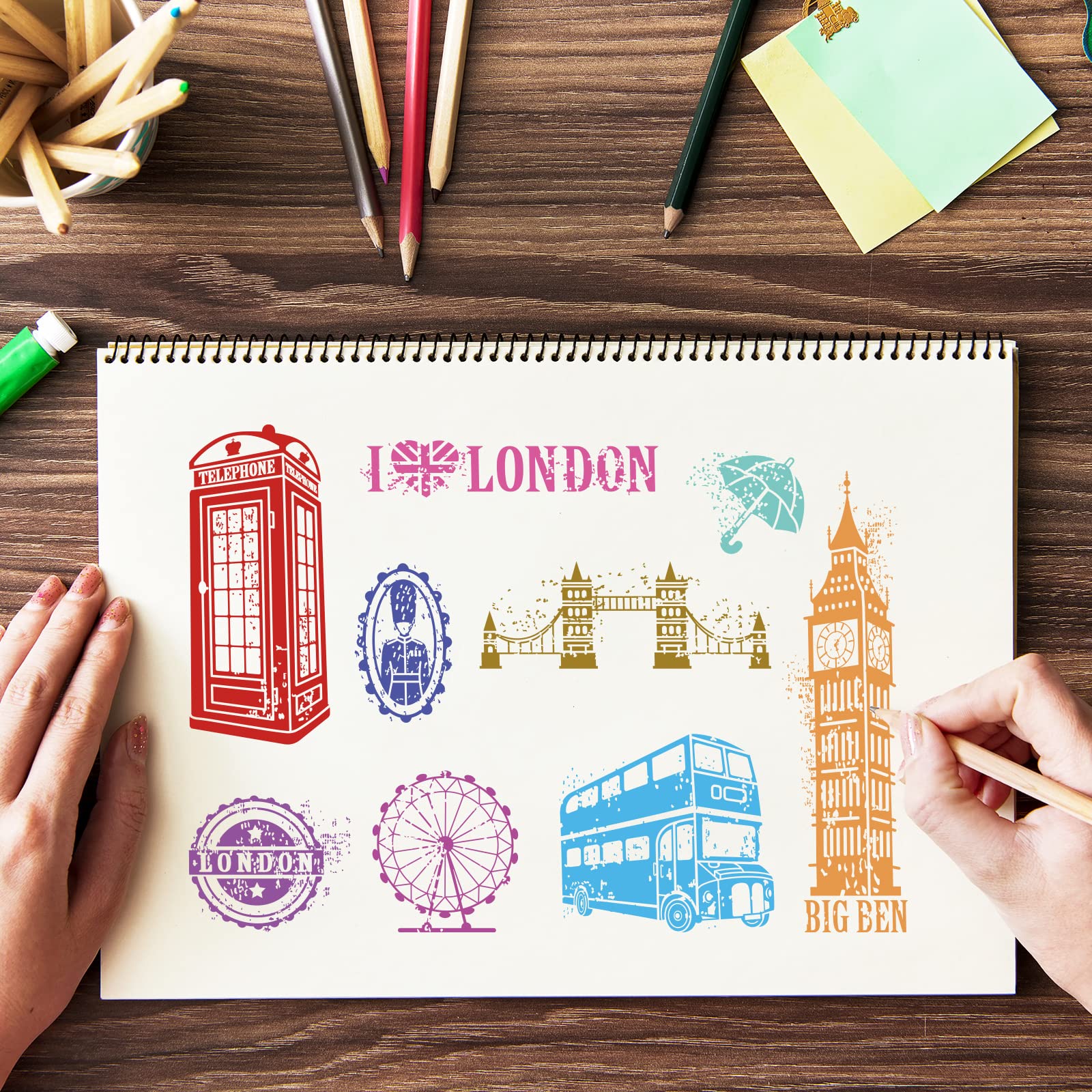 GLOBLELAND London Elements Clear Silicone Stamps for DIY Scrapbooking - Transparent Rubber Stamps for Birthday Cards, Valentine's Day Crafts, Photo Album Decoration & Paper Art Projects | Perfect for Handmade Greeting Cards, Journaling, and Home Decor