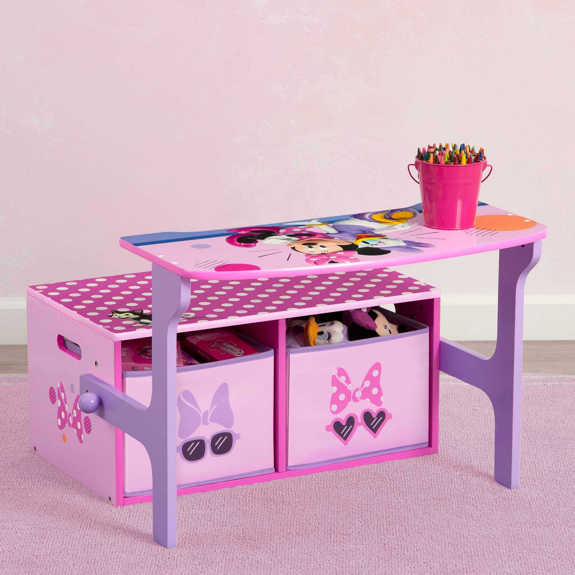 Minnie Mouse 2-in-1 Activity Bench and Desk for Kids - Convertible Play Table & Study Desk - Perfect for Playroom, Nursery, or Preschool Learning Activities