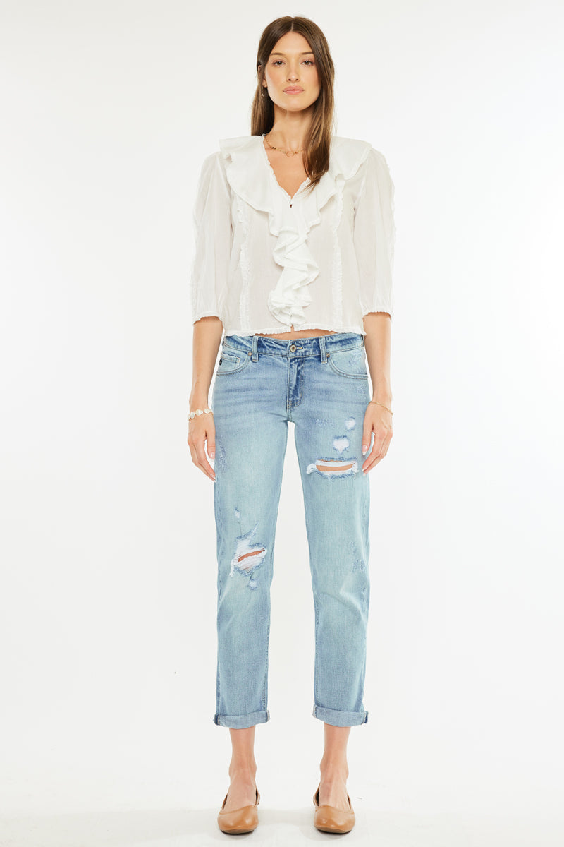 Aries Mid Rise Boyfriend Jeans for Women - Comfortable Stretch Denim Pants, Casual Relaxed Fit, Vintage Blue Jeans | Perfect for Everyday Wear, Weekend Outings & Street Style Fashion