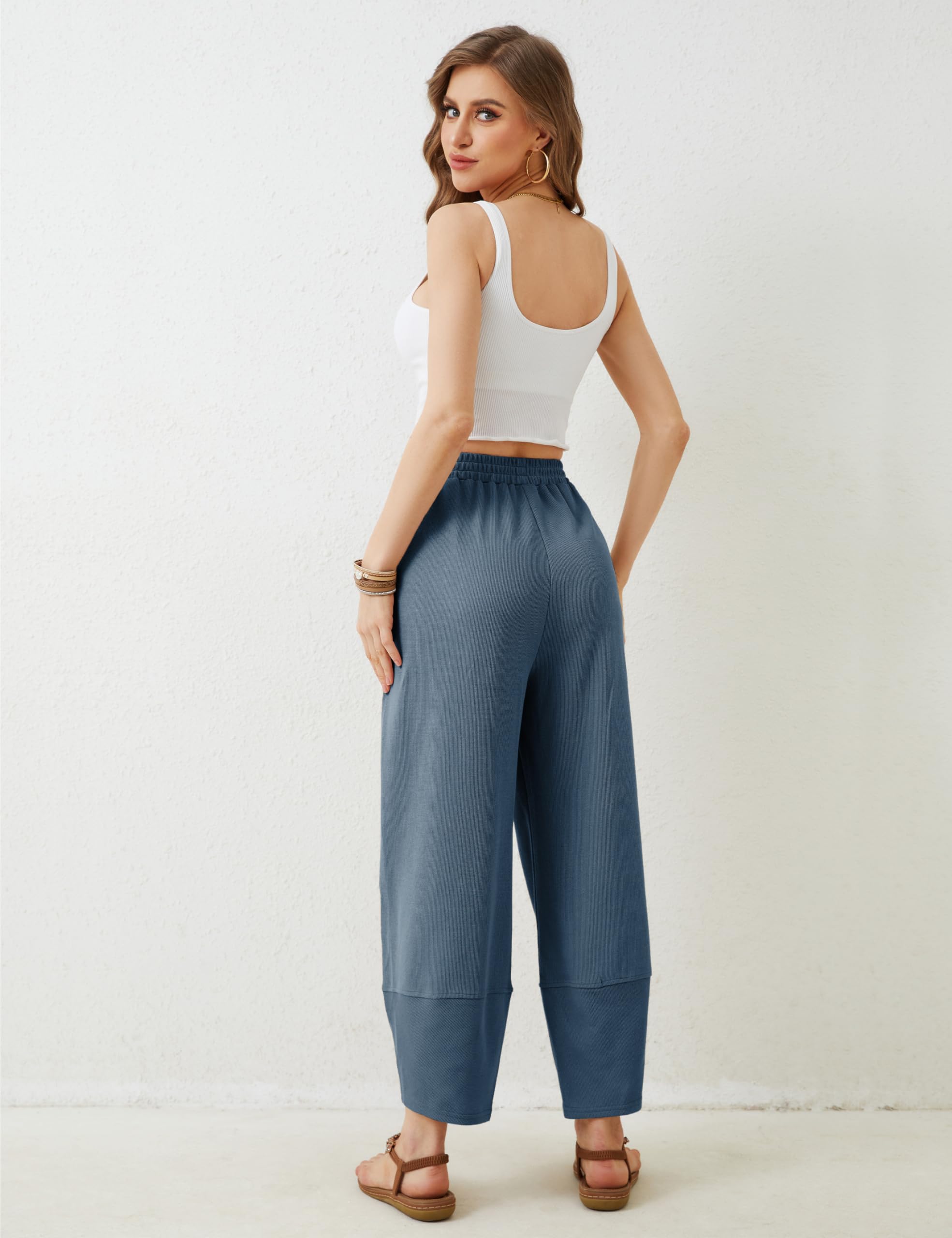 Xiaoxuemeng Women's Casual Baggy Wide Leg Pants - Elastic Waist Palazzo Harem Pants with Pockets | Comfortable Lounge Pants for Yoga, Travel & Everyday Wear