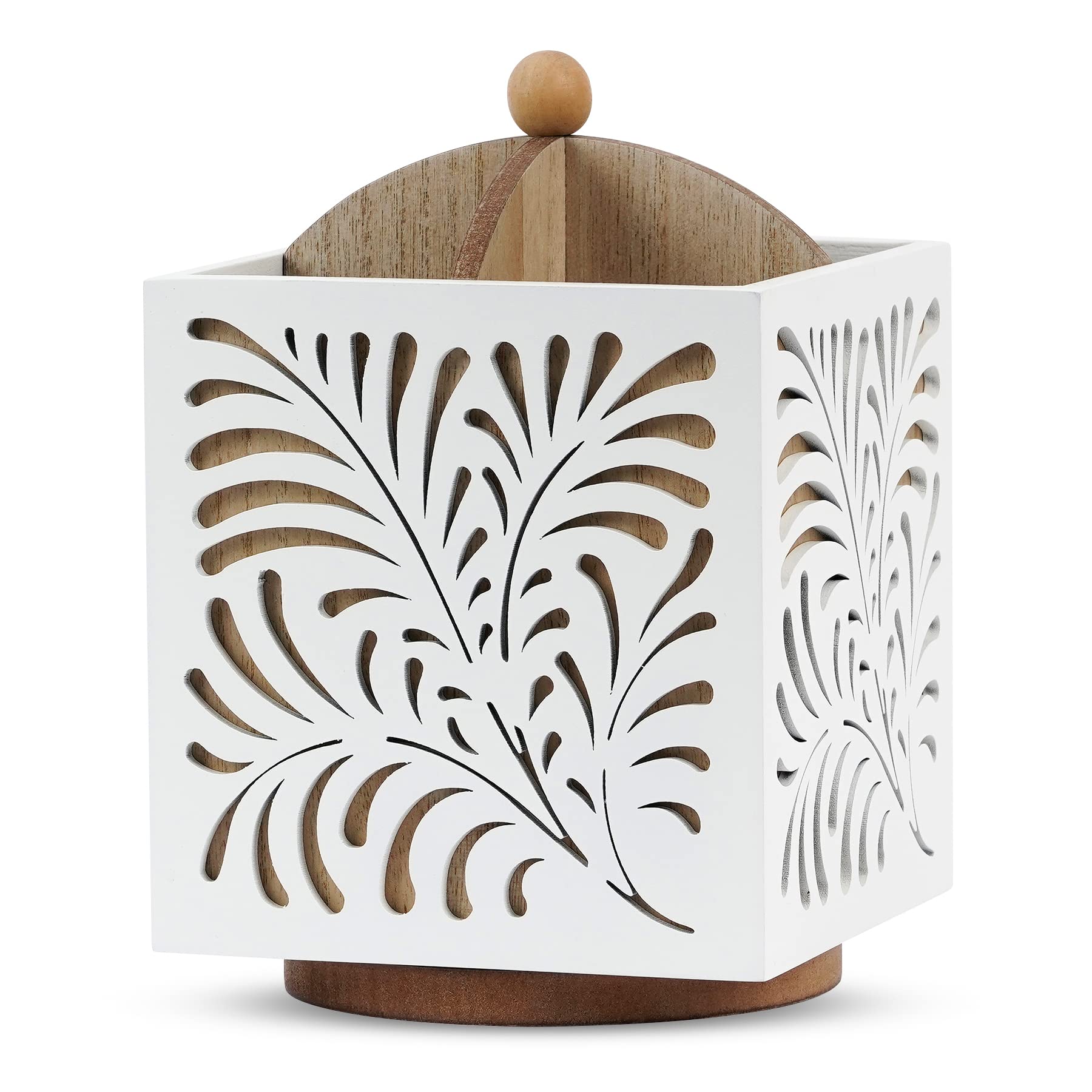 360° Rotating Wooden Kitchen Utensil Holder - Countertop Organizer for Spoons, Knives, Forks - 5.5