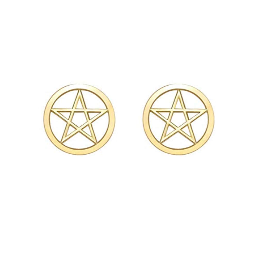 RUIZHEN Stainless Steel Supernatural Star Pentagram Pentacle Stud Earrings - Wicca Pagan Jewelry for Witchcraft, Rituals & Gothic Fashion
