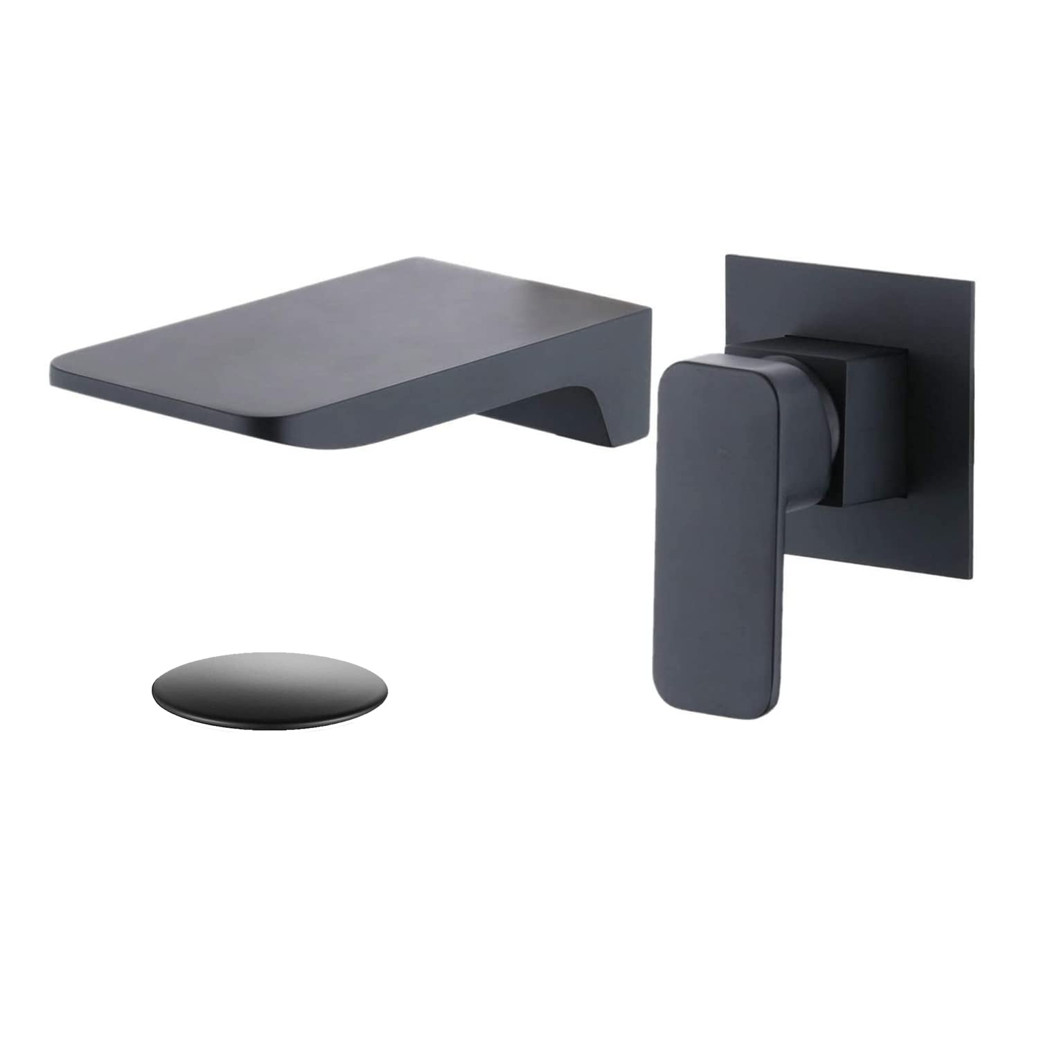 **Matte Black Wall Mounted Bathroom Faucet with Pop-Up Drain - Modern Bathroom Sink Faucet for Vanities & Powder Rooms - Beelee BL6010BDO - Perfect for Small Spaces & Contemporary Bathroom Designs**