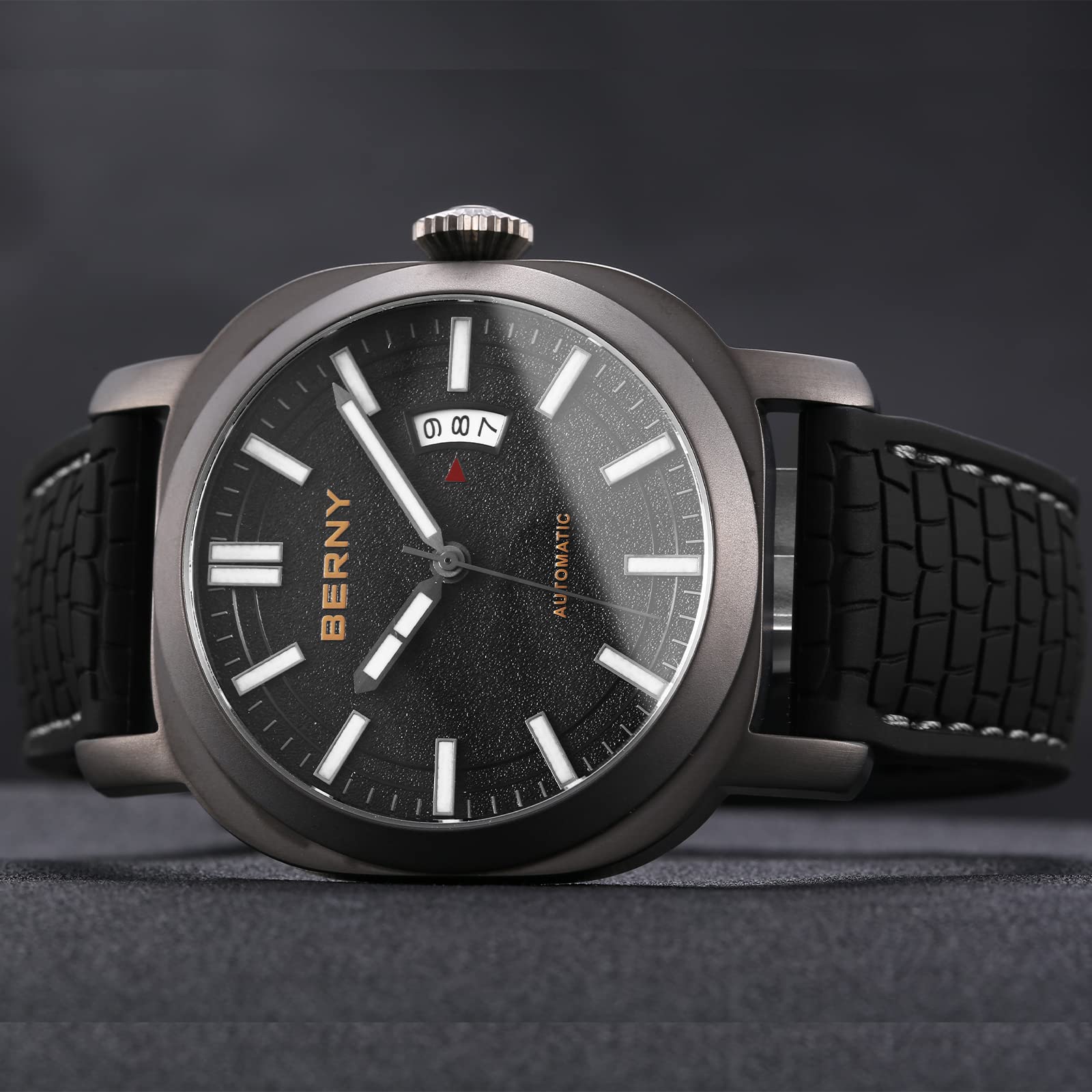 BERNY Men's Automatic Mechanical Watch - Japanese Self Winding Movement, 10ATM Water Resistant, Sapphire Crystal Glass with Date Display & Super Luminous Hands - No Battery Needed | Perfect for Business, Casual Wear & Outdoor Activities
