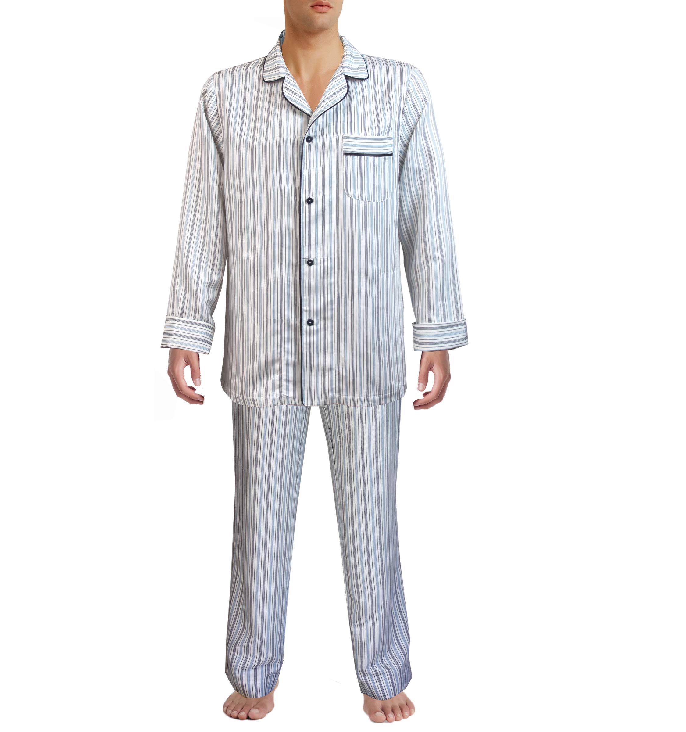 Premium Vincenzo Men's Sateen Linen Cotton Pajama Set - European Crafted Luxury Sleepwear for Comfortable Nights - Perfect for Relaxing at Home, Gifts & Holiday Comfort