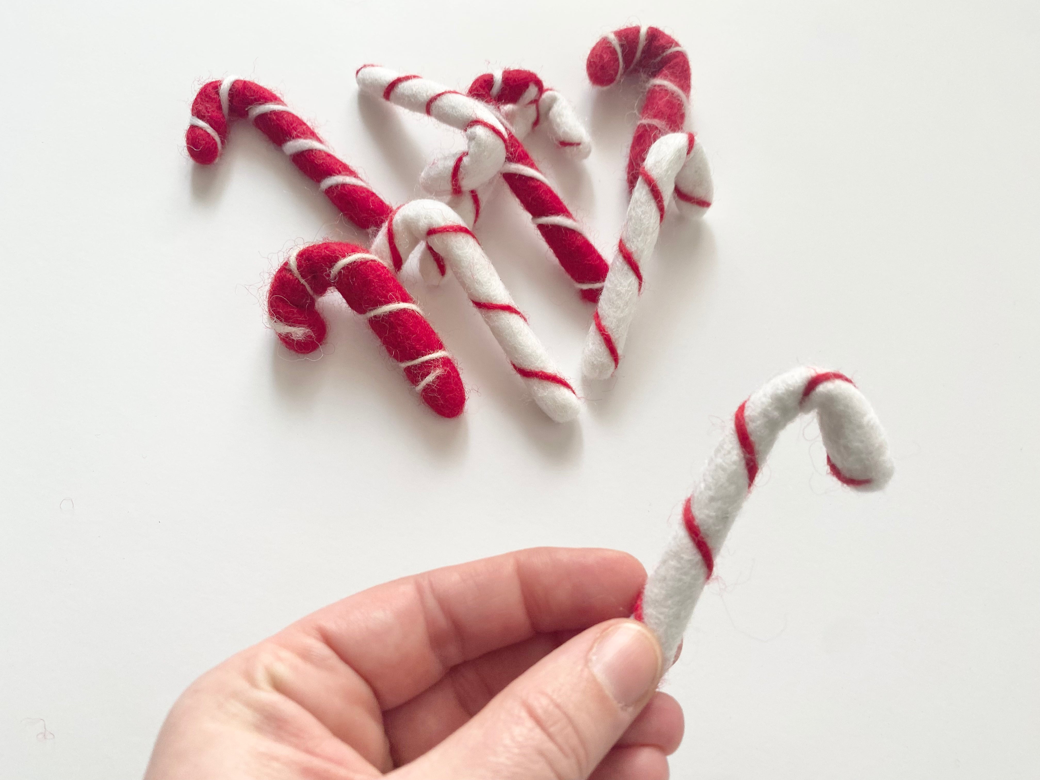 Handmade Wool Felted Candy Cane Christmas Ornament - Holiday Tree Decor, DIY Craft Gift for Xmas, Stocking Stuffer, Winter Home Decoration