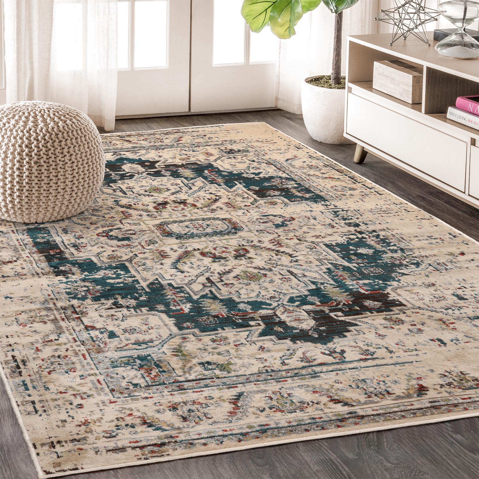 Marquis Modern Farmhouse Medallion Indoor Area Rug - Non-Slip Living Room Carpet for Home Decor, Bedroom & Office | Soft & Durable Floor Mat