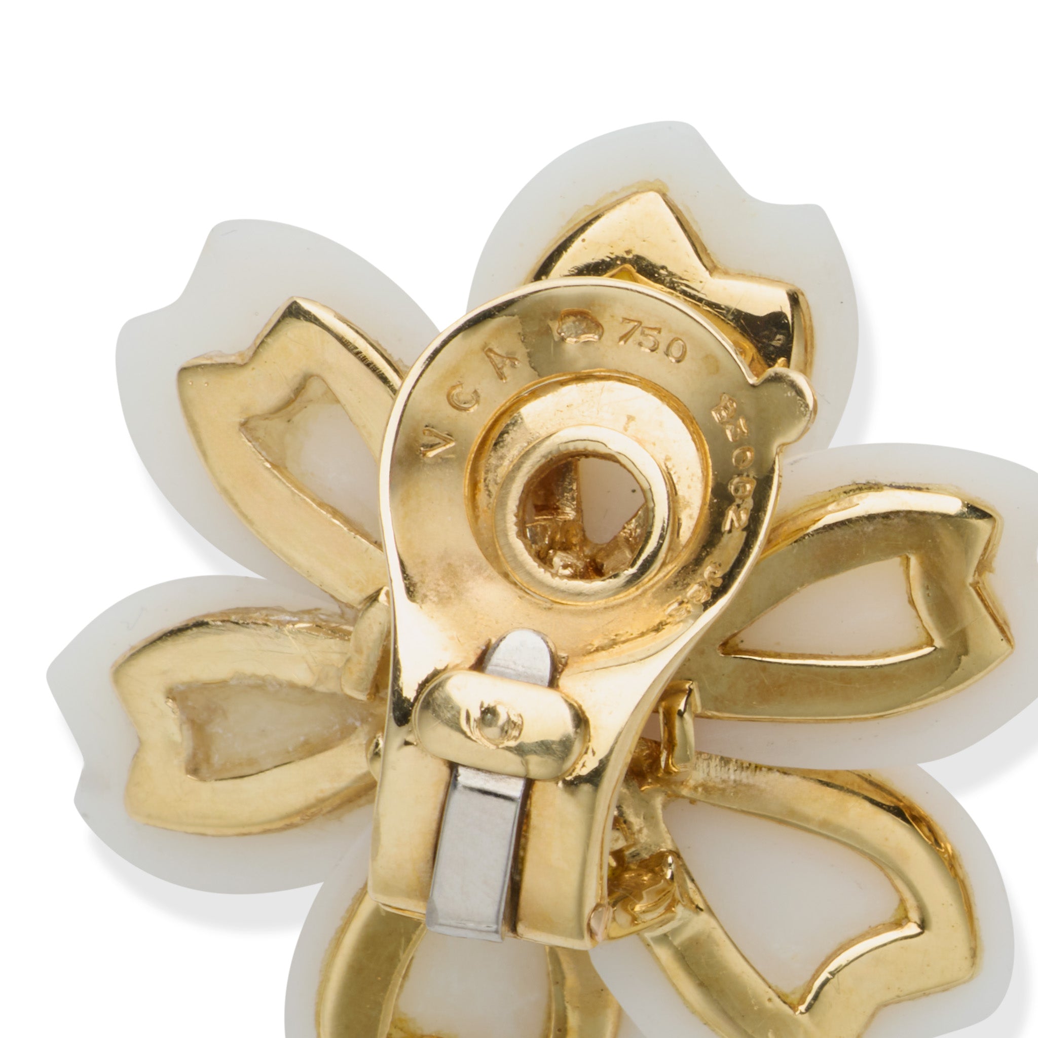 Van Cleef & Arpels Rose de Noël White Coral Clip Earrings - Luxury Christmas Rose Flower Jewelry for Women, Perfect for Holiday Parties & Special Occasions