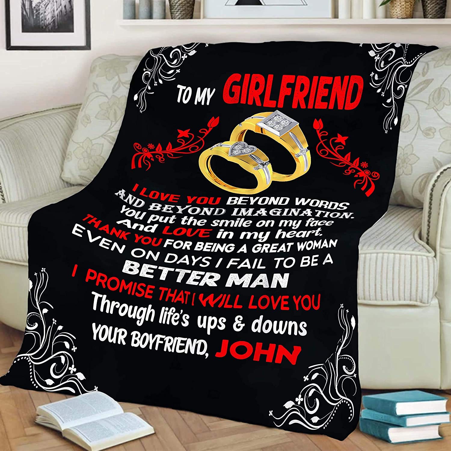 Supersoft Personalized Blanket for Girlfriend - Custom Love Quote Throw Blanket, 60