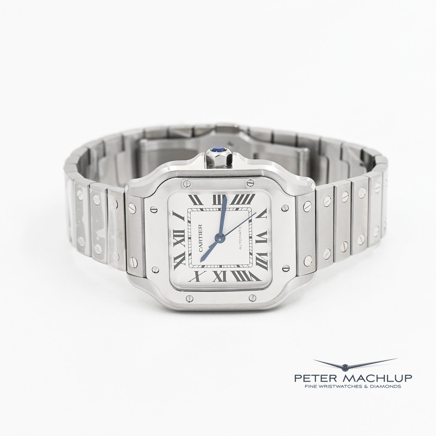 Cartier Santos MM Automatic Watch for Men - Luxury Stainless Steel Timepiece with Date Display - Perfect for Business, Formal Events & Everyday Wear