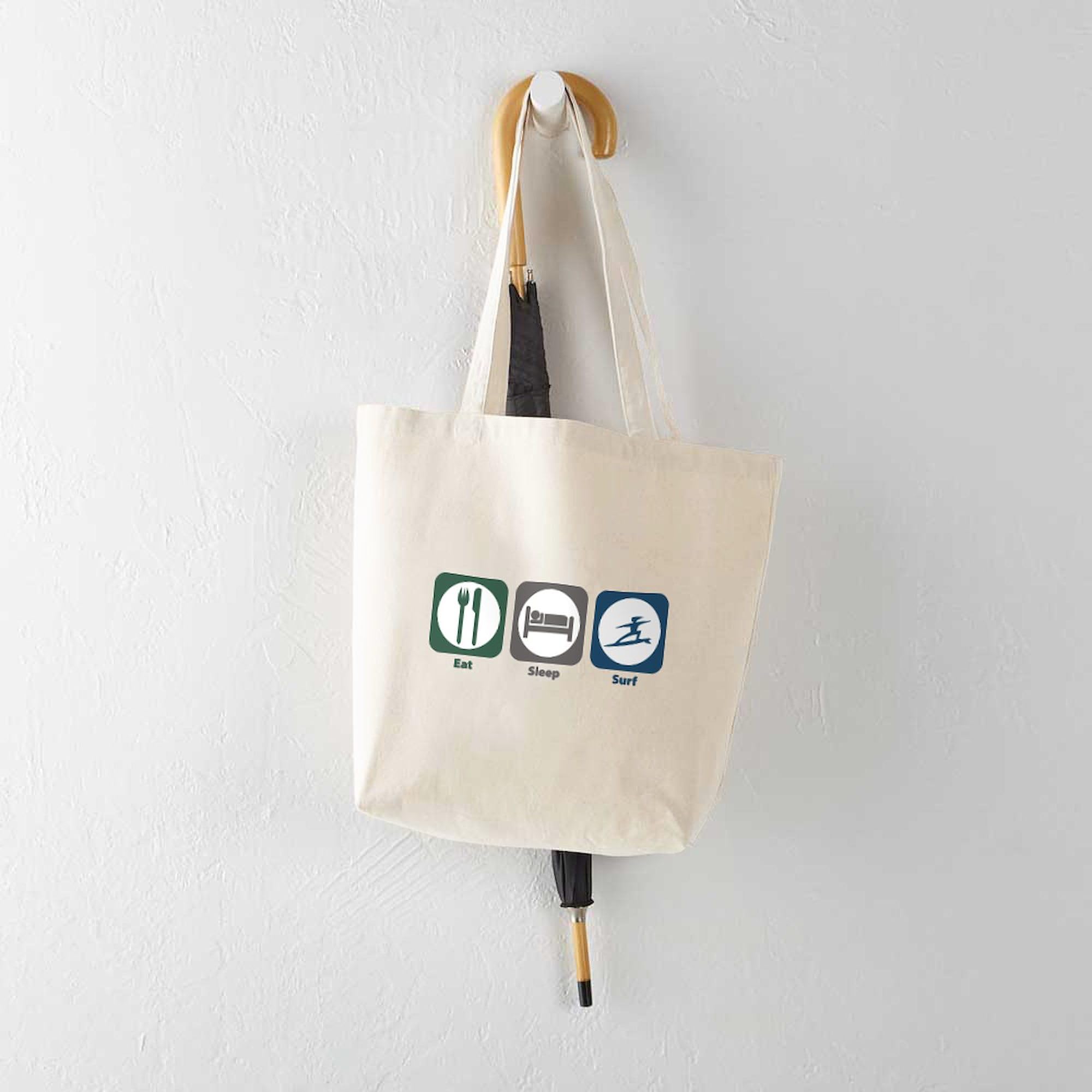 Eat Sleep Surf Tote Bag - Natural Canvas Reusable Shopping Bag for Beach, Grocery & Everyday Use | Eco-Friendly Cotton Tote