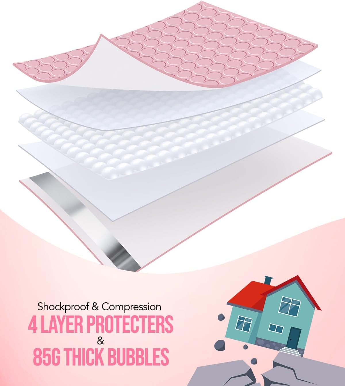 GSSUSA 8.5x12 Inch Light Pink Bubble Mailers - 250 Pack Large Padded Envelopes with Strong Adhesive & Self-Seal Closure | Perfect for Shipping Clothes, Magazines, Books, Jewelry & Ecommerce Packages