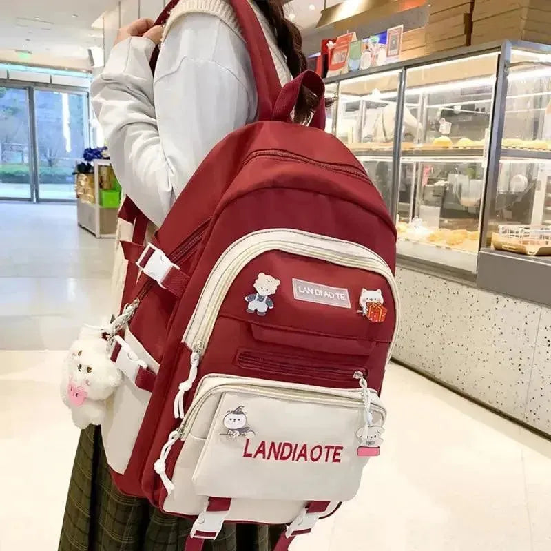 Cute Kawaii Nylon Laptop Backpack for Women & Teens - Lightweight School Computer Bag for College, Work & Travel - Water-Resistant 15.6 Inch Notebook Backpack with USB Charging Port
