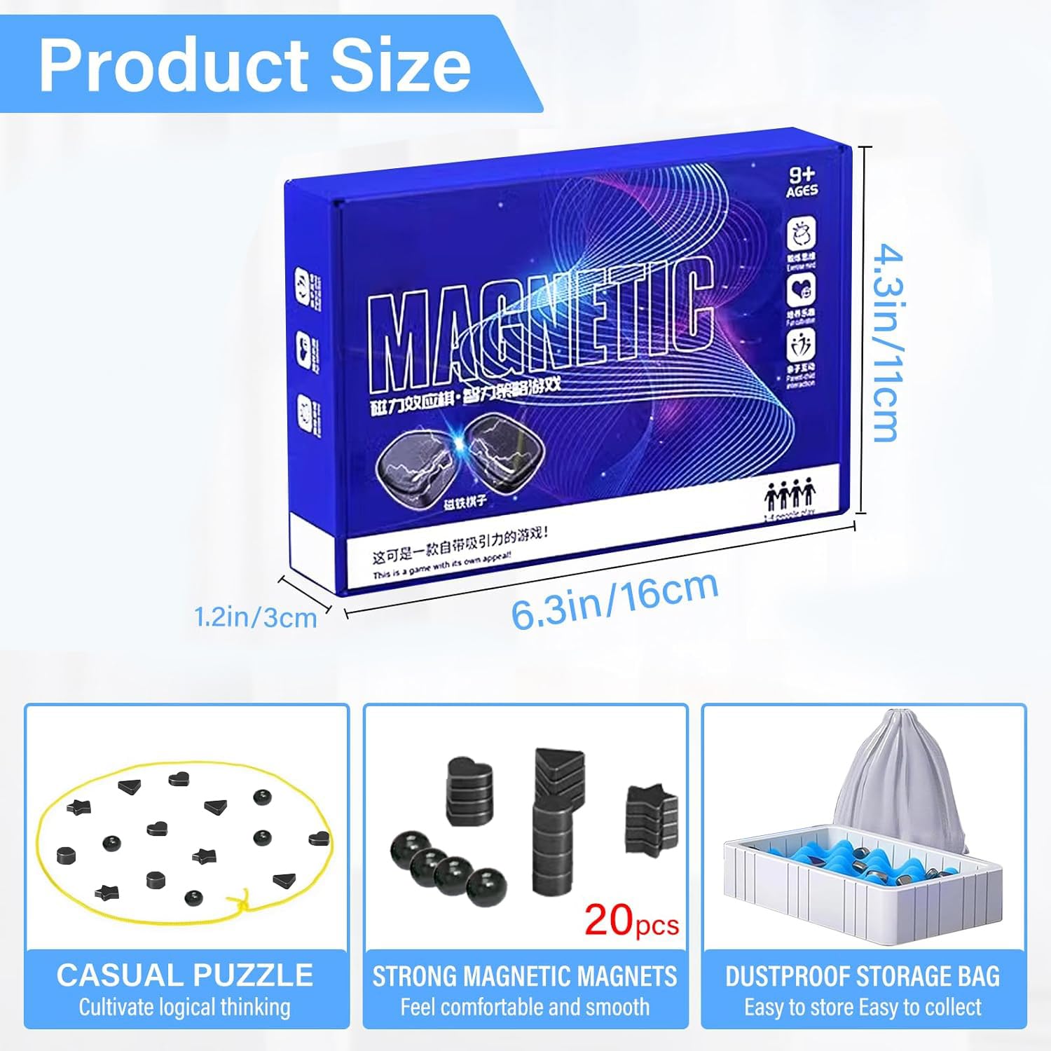 2024 Magnetic Board Game for Kids & Adults - Multiplayer Strategy Game with Magnetic Stones & Beads | Fun Family Tabletop Game for Parties, Travel & Indoor Activities