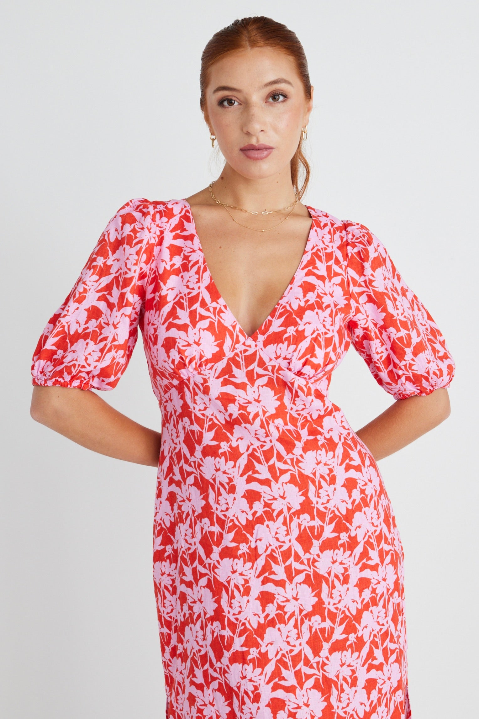 Amora Pink Floral Print Summer Sleeveless Bias Cut Midi Dress - Perfect for Beach Vacations, Garden Parties & Date Nights