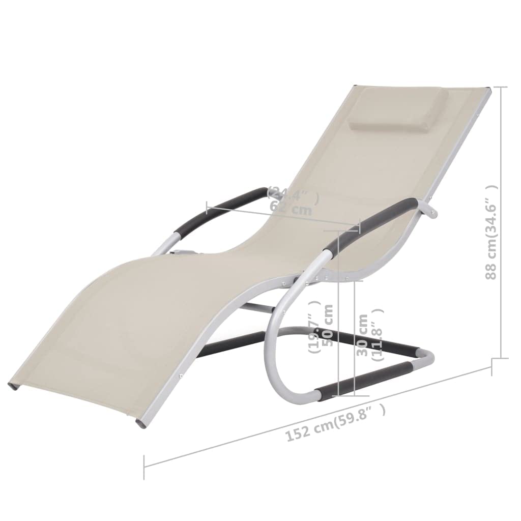 Premium SKM Sun Lounger with Comfort Pillow - Durable Aluminum Frame & Textilene Fabric in Cream - Perfect for Poolside, Beach, Patio & Backyard Relaxation
