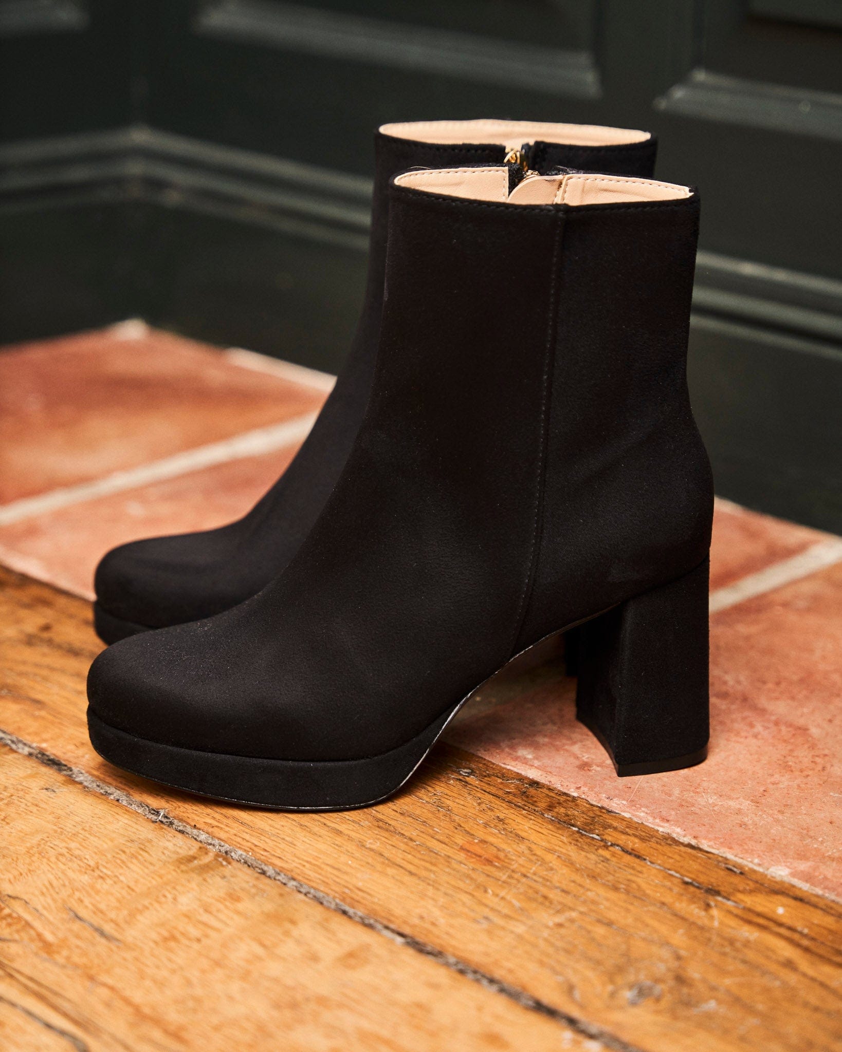 Vegan Suede Heeled Boots for Women - Black Ankle Boots | Comfortable & Stylish Fall/Winter Fashion | Perfect for Office, Date Night & Casual Outings