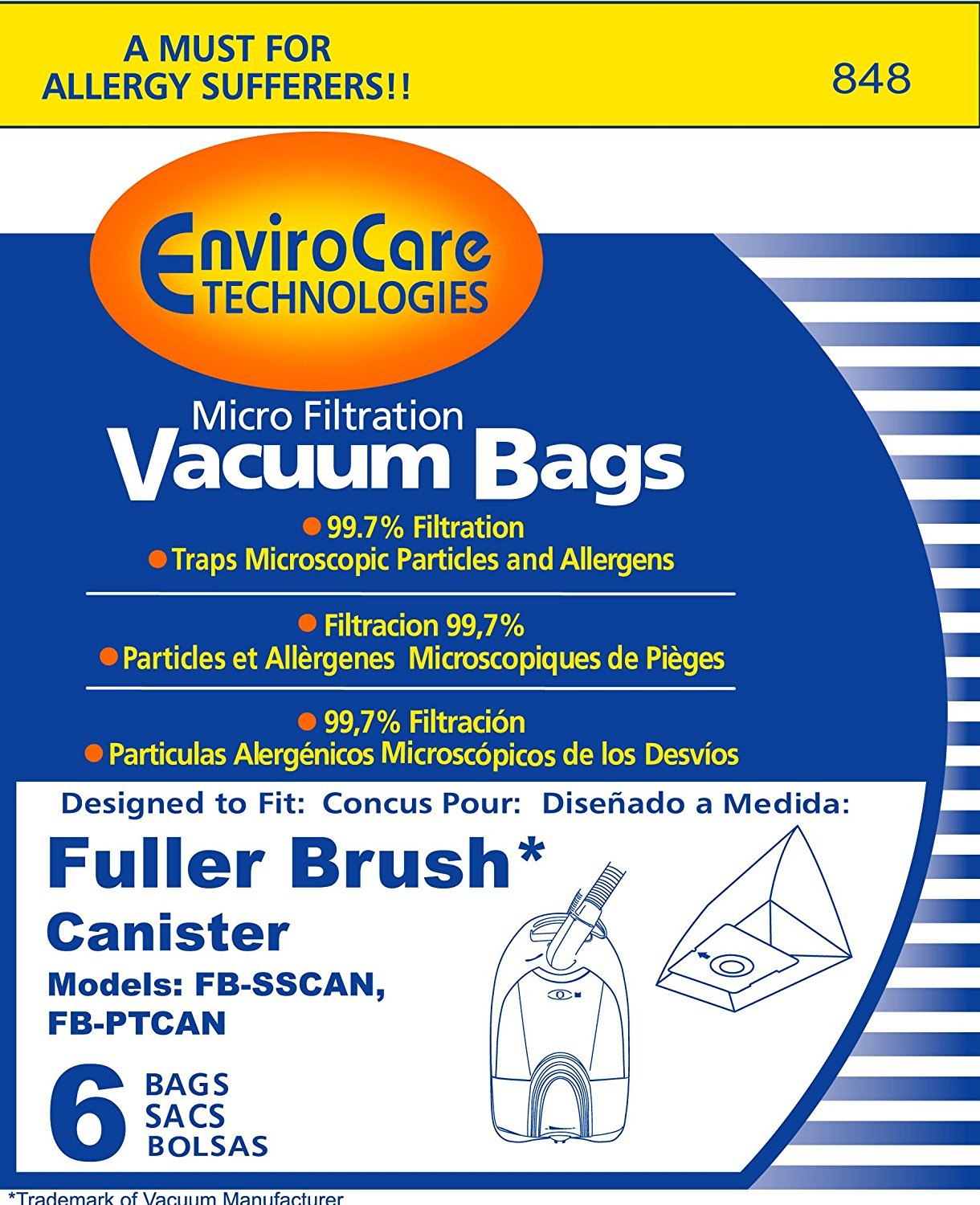 EnviroCare Replacement Micro Filtration Vacuum Cleaner Dust Bags - 6 Pack Compatible with Fuller Tiny Tank - HEPA Filter for Pet Hair, Allergies & Fine Dust - Perfect for Home Cleaning & Car Detailing