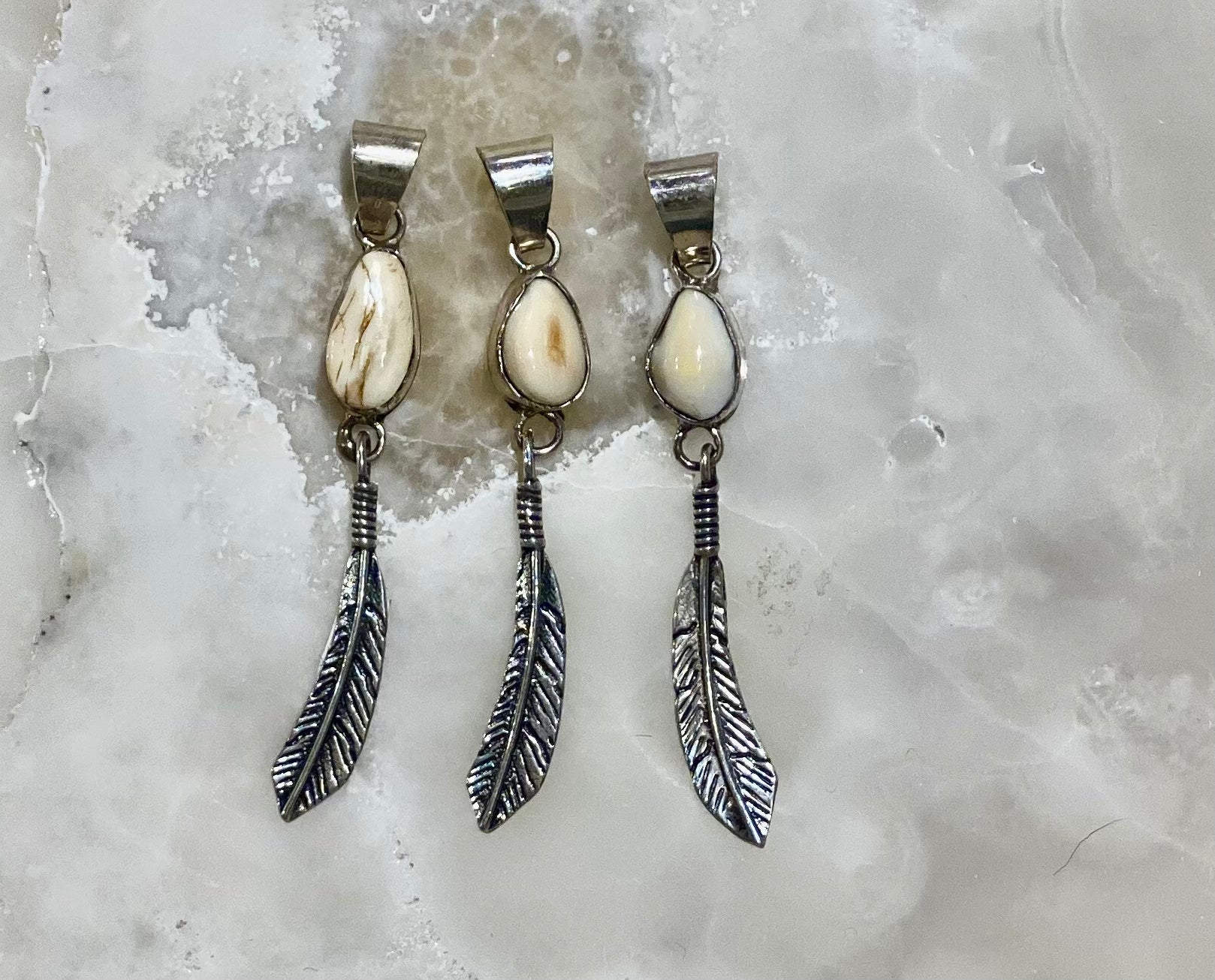 Elk Ivory Silver Feather Pendant Necklace - Handmade Native American Jewelry for Women - Perfect for Boho, Festival & Spiritual Wear