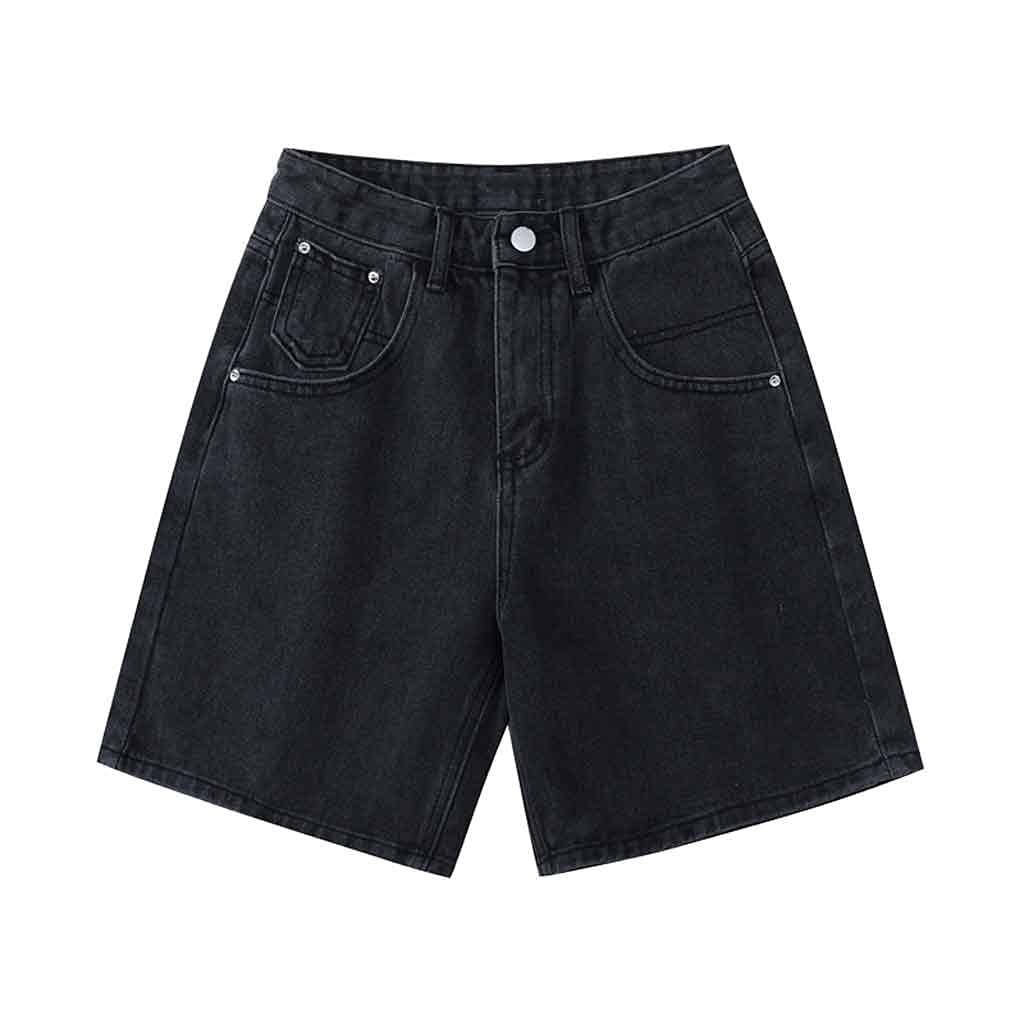 Women's High Waist Denim Shorts - Summer Casual Loose Fit Plus Size Wide Leg Button Short Jeans (Black, Large) | Perfect for Beach, Vacation & Everyday Wear