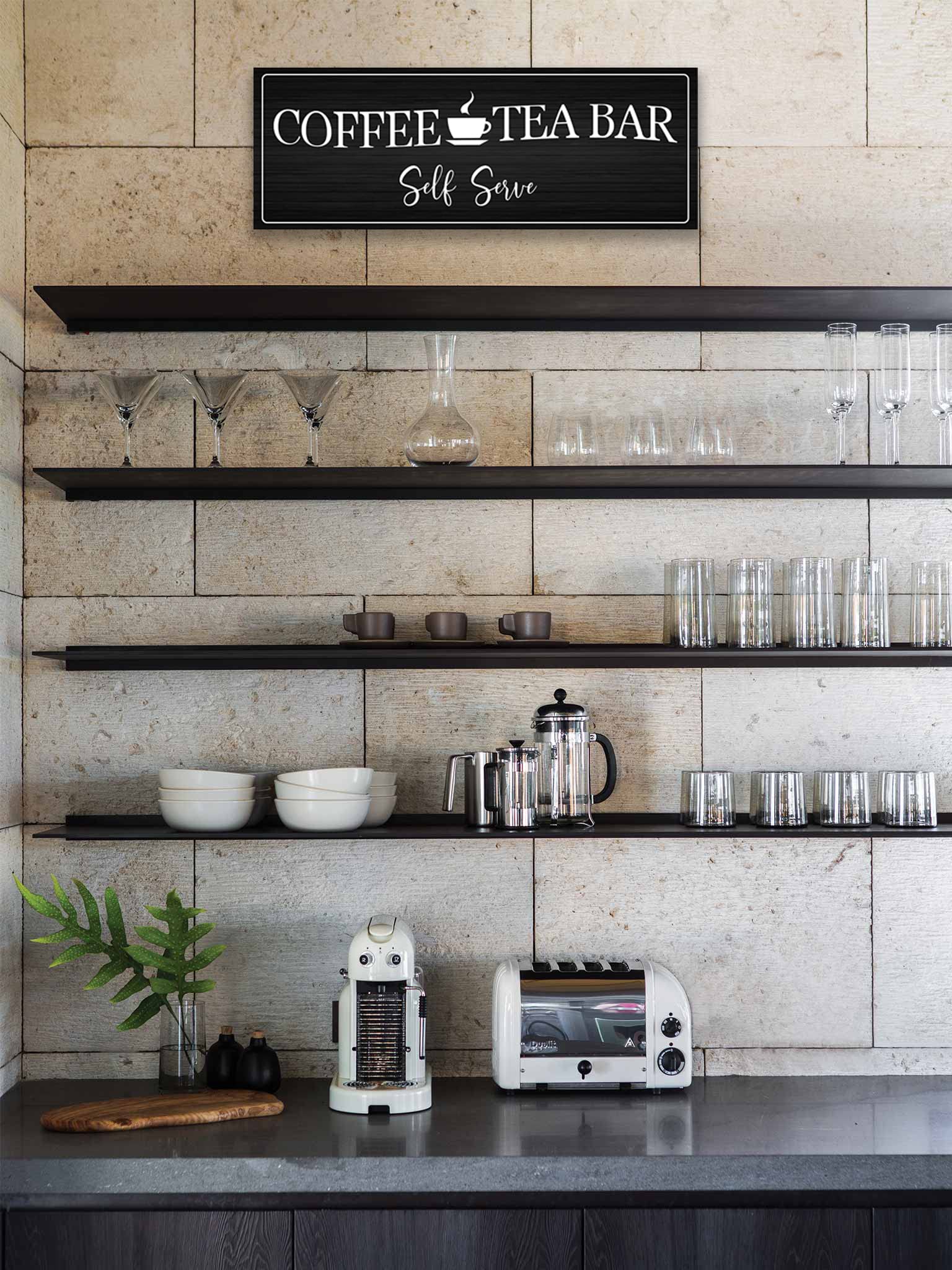 Farmhouse Wood Plaque - Coffee & Tea Bar Sign for Home Decor, Gift for Coffee & Tea Lovers (8x22) - Perfect for Kitchen & Cafe Decor