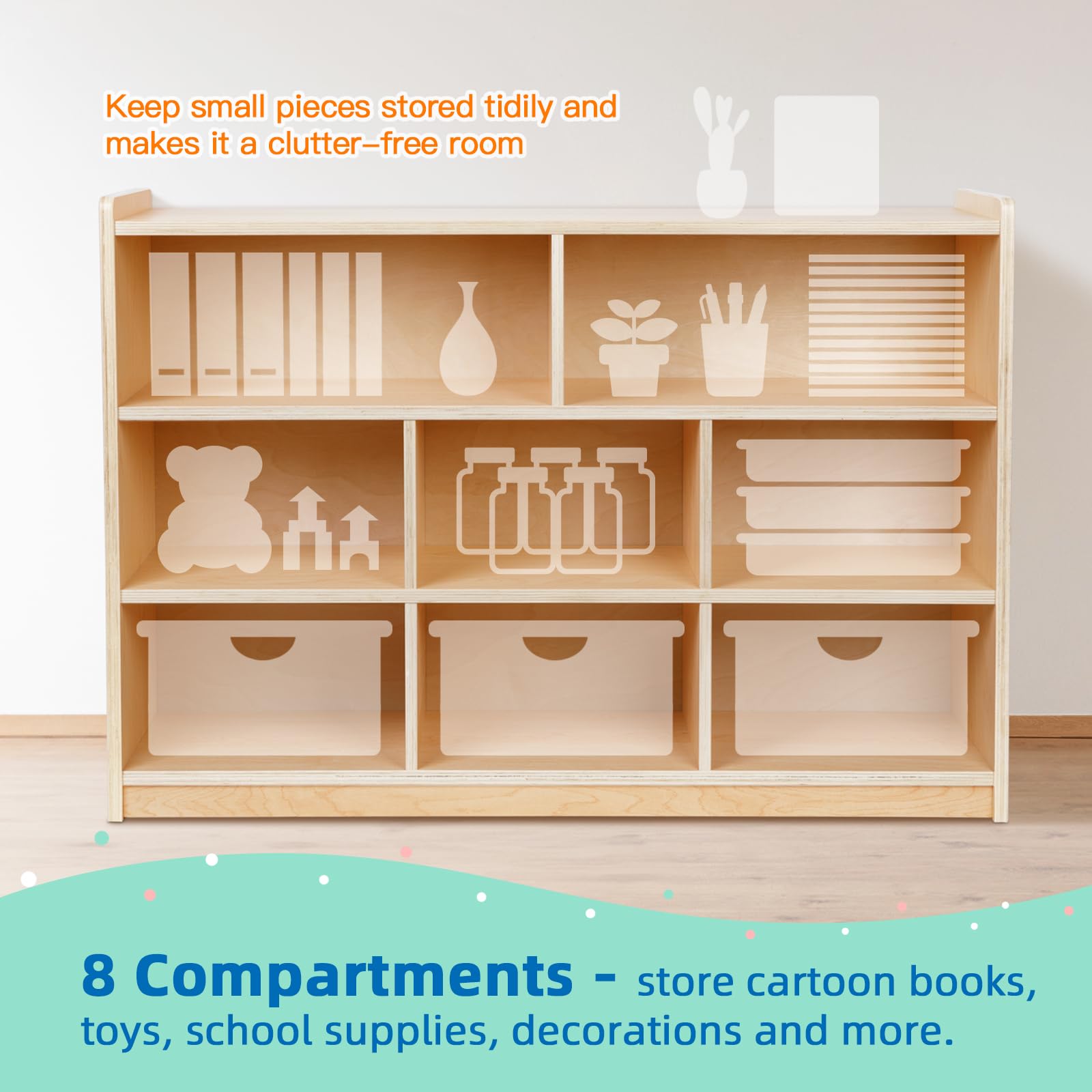 Montessori Wooden Toy Organizer & Storage Shelf for Kids - 35.4