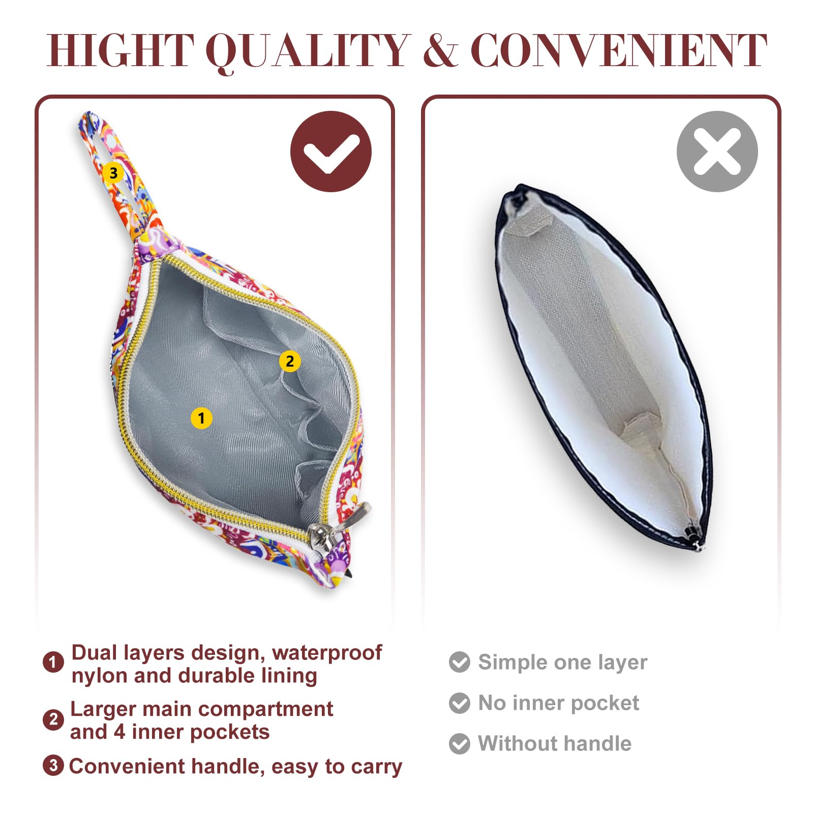 Gloppie Bohemian Makeup Bag for Women - Waterproof Travel Cosmetic Pouch with Zipper | Small Makeup Organizer for Purse, Toiletry Bag & Gym Essentials | Perfect for Travel, Daily Use & Gift Giving