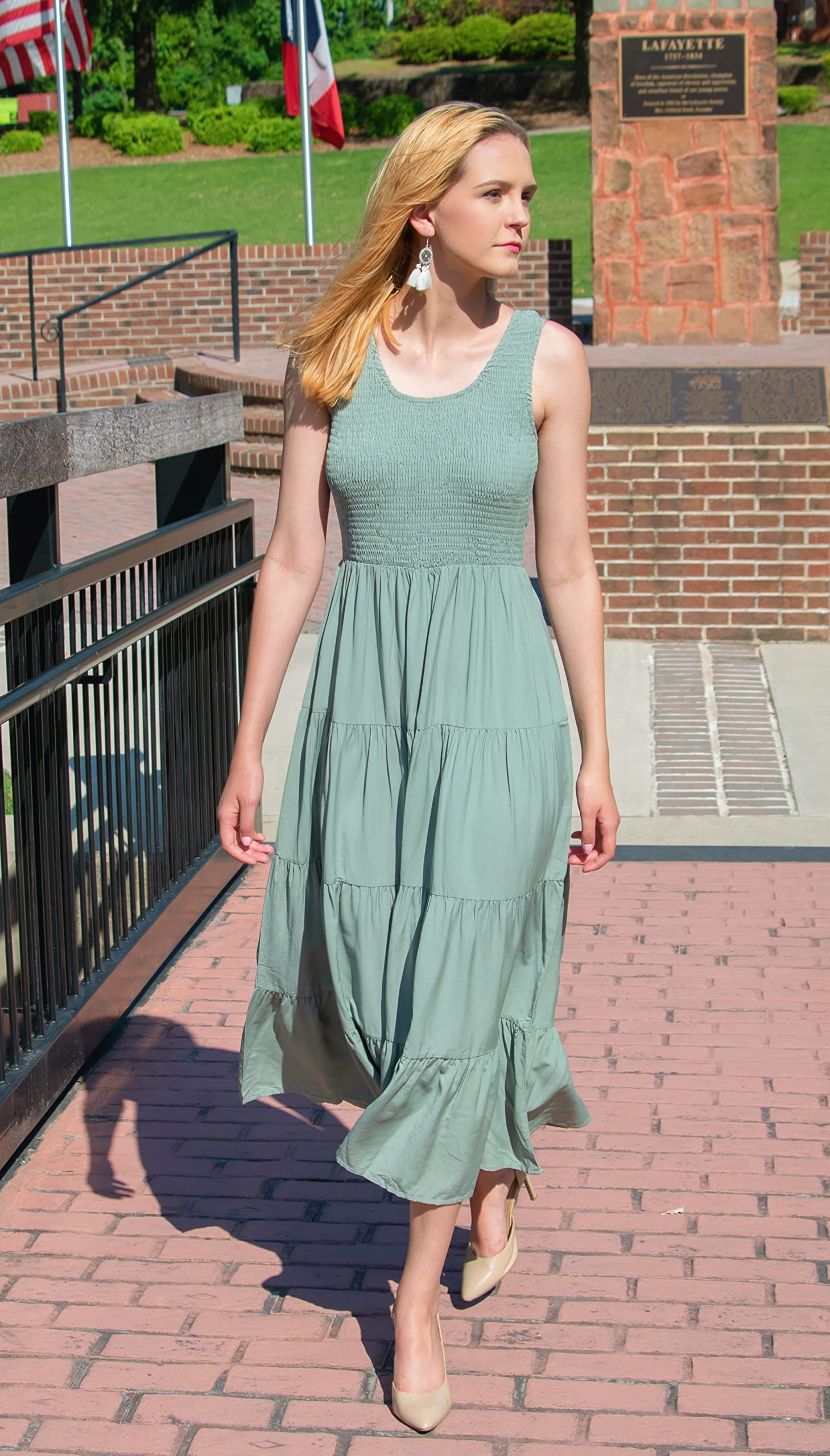 PRETTYGARDEN Women's Casual Loose Plain Maxi Sundress - Smocked Tank Summer Beach Dress with Tiered Design for Vacation, Pool Party & Outdoor Activities