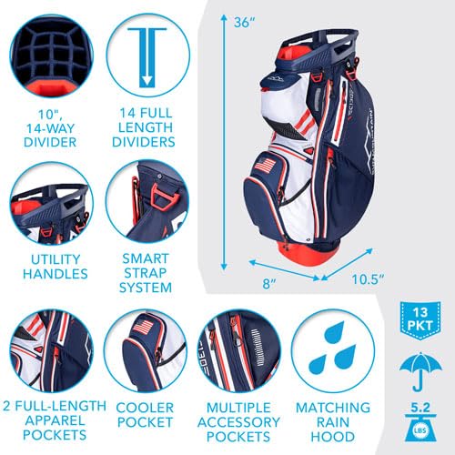 Sun Mountain 2024 C-130 Golf Cart Bag - Lightweight Durable Golf Stand Bag with 14-Way Divider, Cooler Pocket & Rain Hood - Perfect for Golf Tournaments & Weekend Golfing