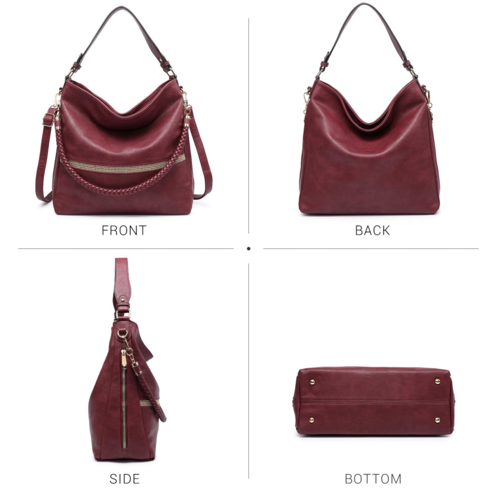 Dasein Vegan Leather Hobo Handbags for Women - Large Shoulder Bag & Tote Purse Set with Long Strap | Stylish Bucket Bag for Work, Travel & Everyday Use