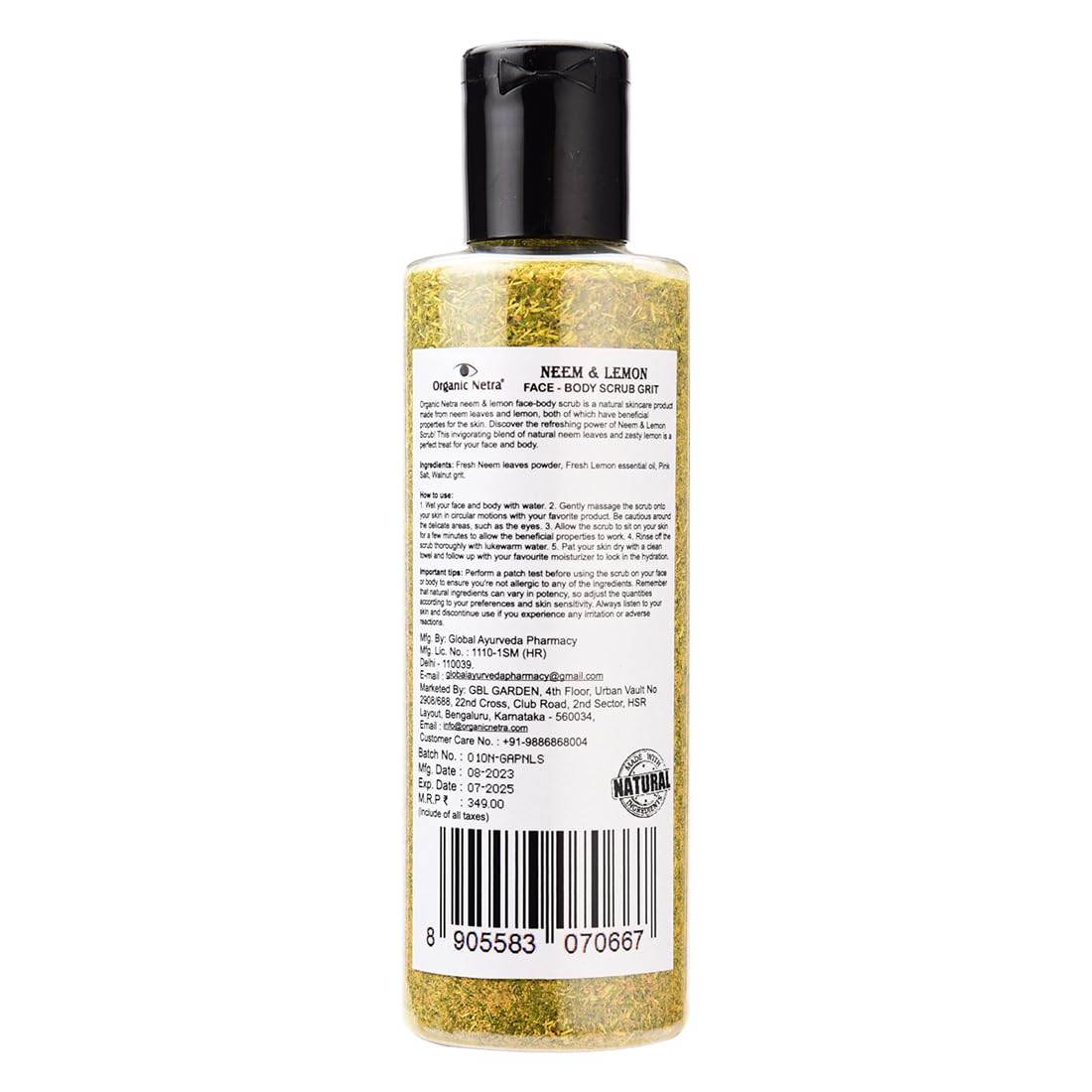 Organic Neem & Lemon Face and Body Scrub - Natural Exfoliating & Hydrating Body Wash with Herbal Ingredients | Paraben-Free, SLS-Free, Cruelty-Free | For Glowing Skin & Deep Cleansing | Perfect for Daily Skincare Routine & Spa Treatments (125g)