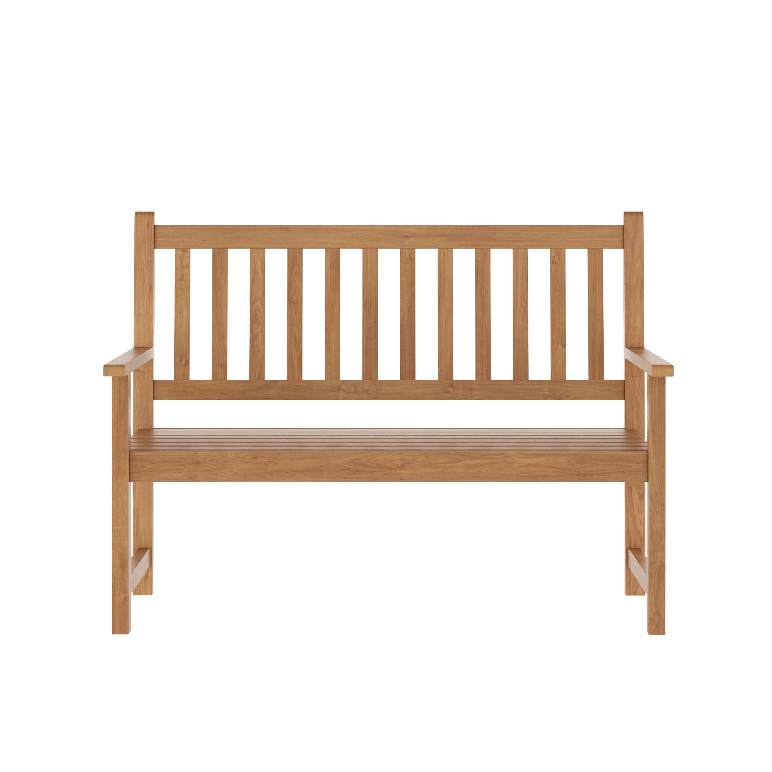 Flash Furniture Adele 2-Person Acacia Wood Bench - Indoor/Outdoor Slatted Patio Loveseat for Yard, Garden, Porch, Park - Durable Brown Wooden Seating for Relaxing Outdoors & Entertaining Guests