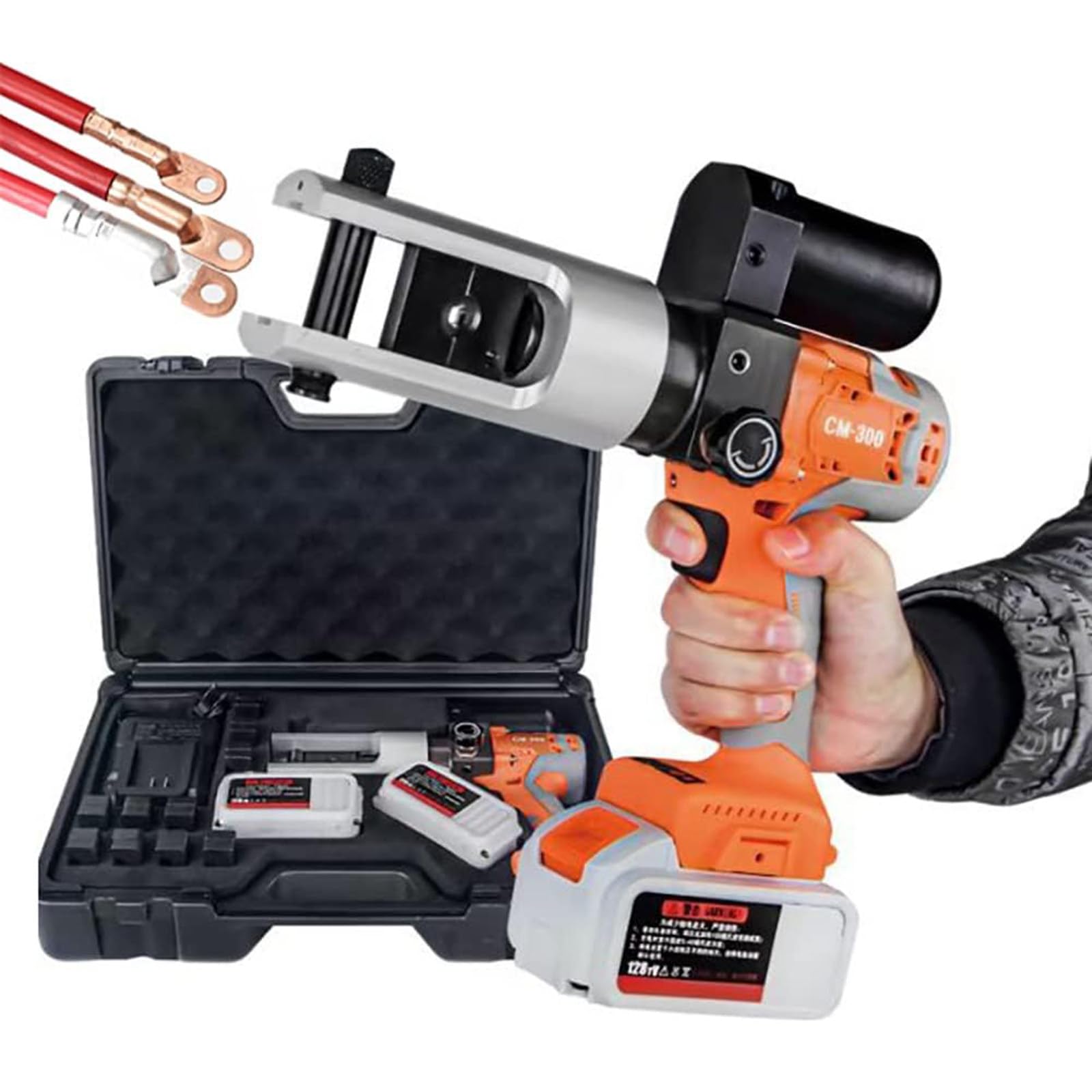 Electric Hydraulic Crimping Tool Kit - Rechargeable Battery Cable Lug Crimper for 16-300mm² Wires - Ratchet Terminal Crimper for Automotive, Solar & Electrical Wiring Projects - Perfect for DIY Home Repairs, Car Modifications and Professional Electrical Work