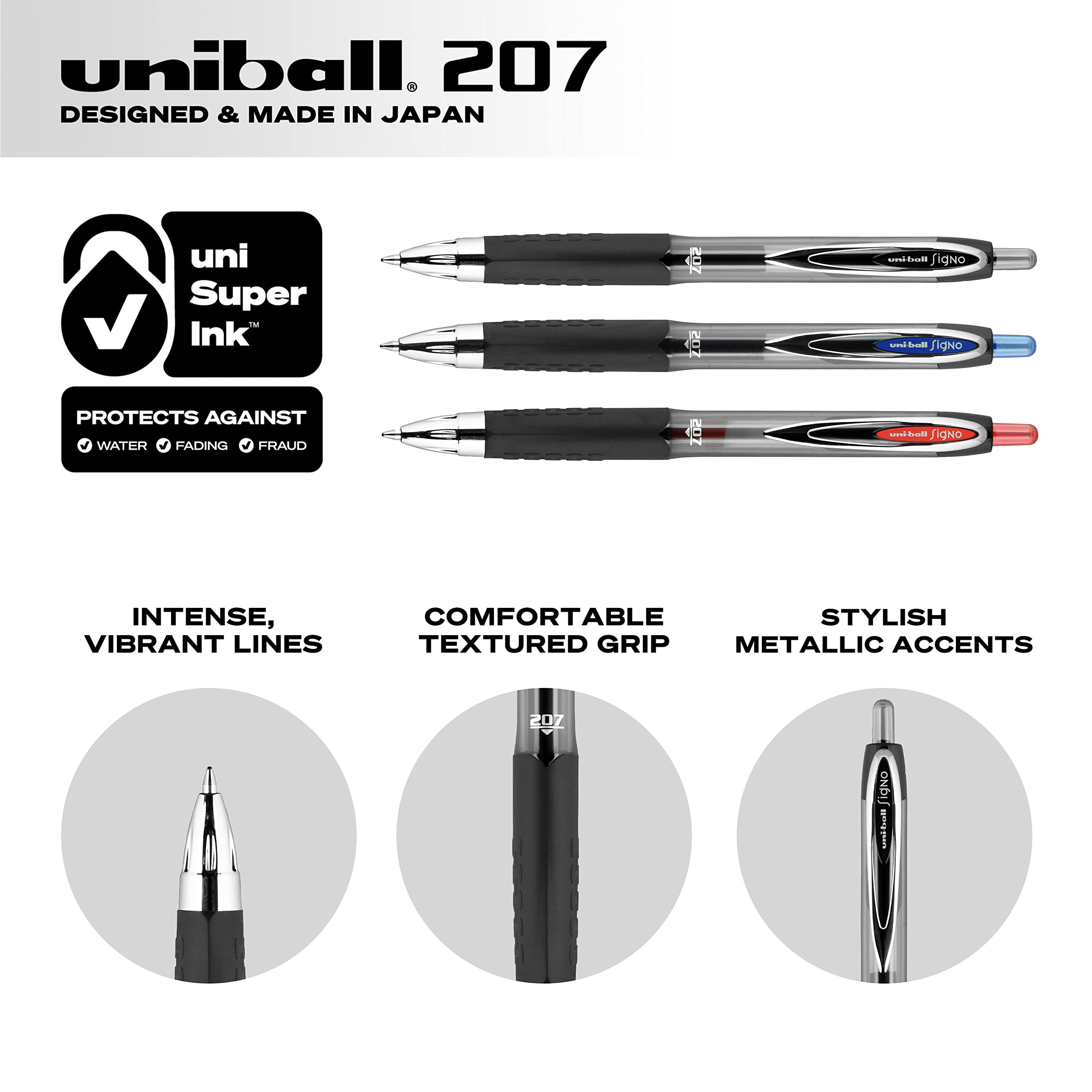 Uni-ball 207 Retractable Gel Pens - Medium Point 0.7mm, Blue Ink, 12-Pack - Perfect for Office, School & Note Taking