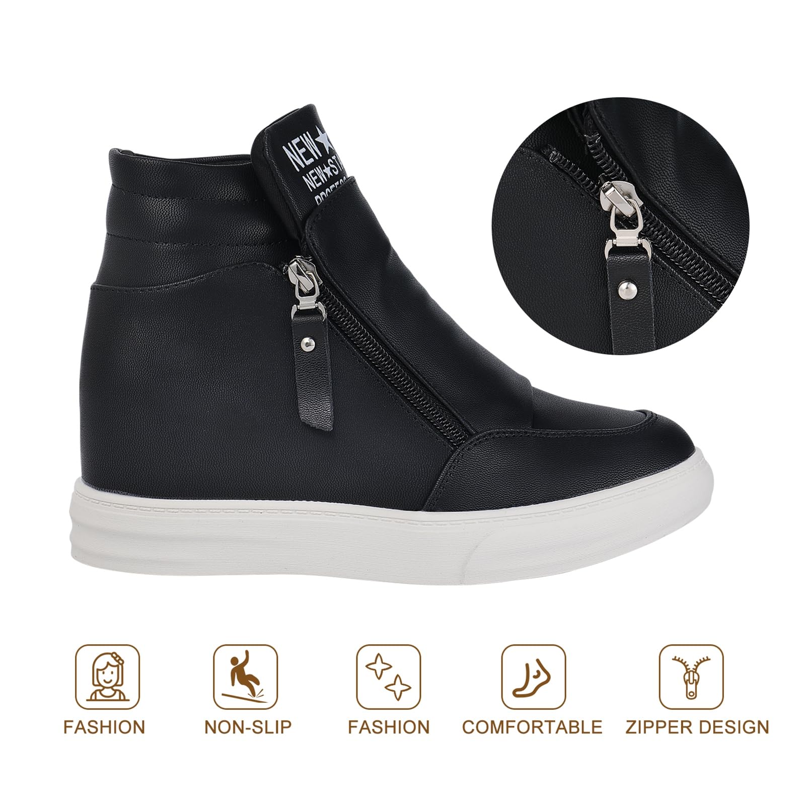 CKROLA Women's Fashion Platform Sneakers - Hidden Wedge Heel High Top Shoes for Women, Comfortable Work Boots & Casual Wear (Ideal for Office, Walking & Daily Outfits)
