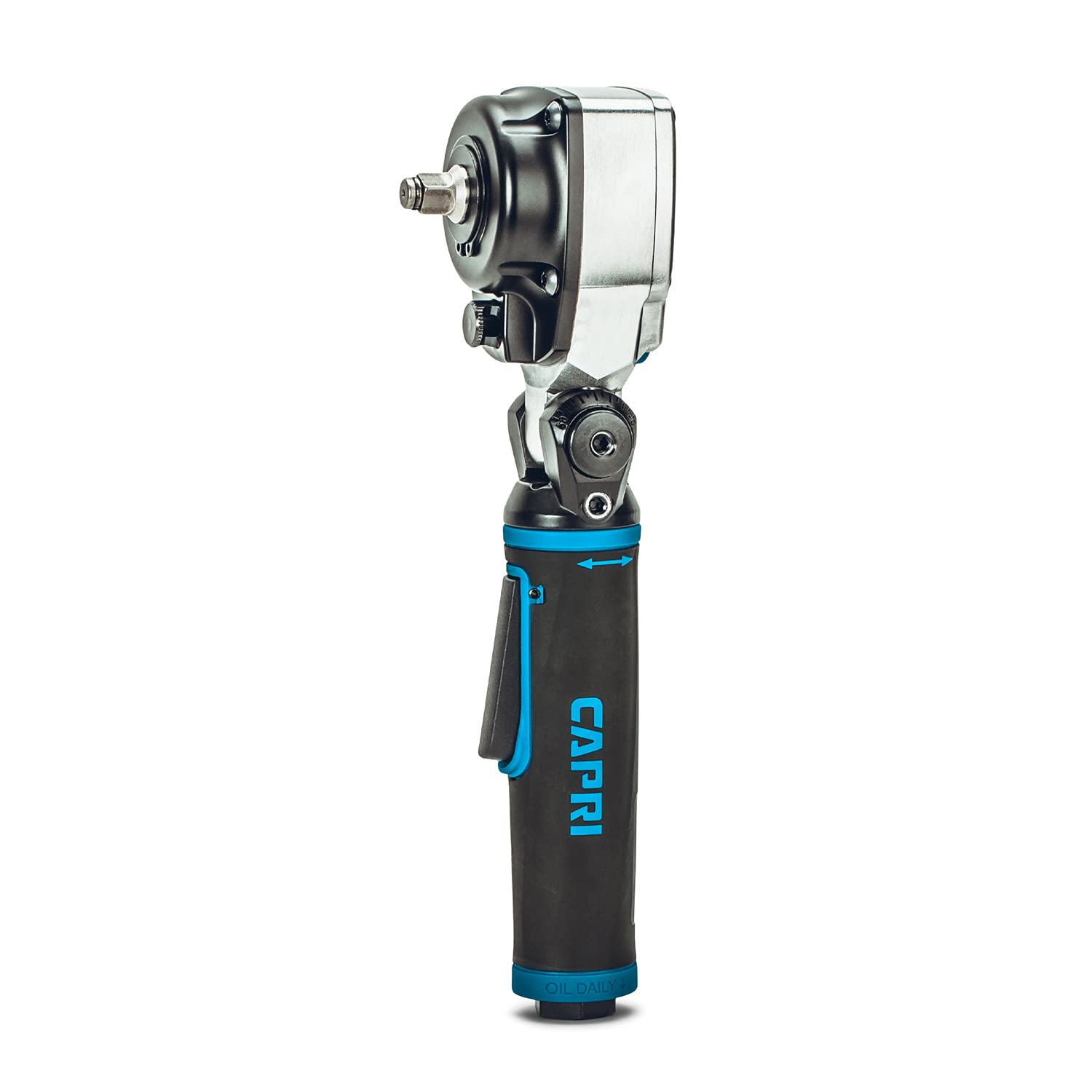 Capri Tools 3/8 Inch Flex-Head Air Angle Impact Wrench - 220 ft lbs Torque - Heavy Duty Pneumatic Tool for Automotive Repair & Construction Projects