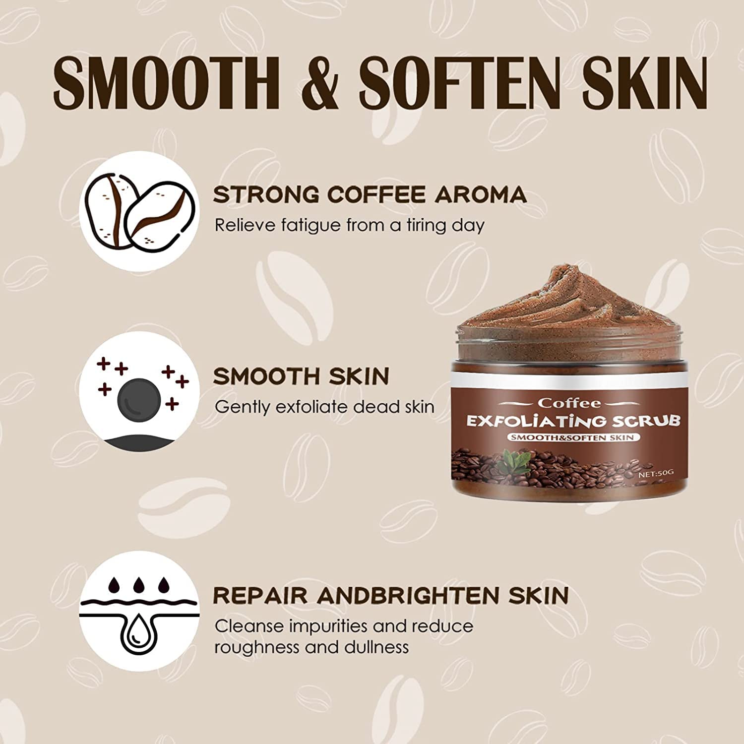 Premium Caffeine Body Scrub for Skin Brightening & Exfoliation - Coffee Infused Scrub to Reduce Melanin & Rejuvenate Skin - 50g - Perfect for Spa Day & At-Home Skincare Routine