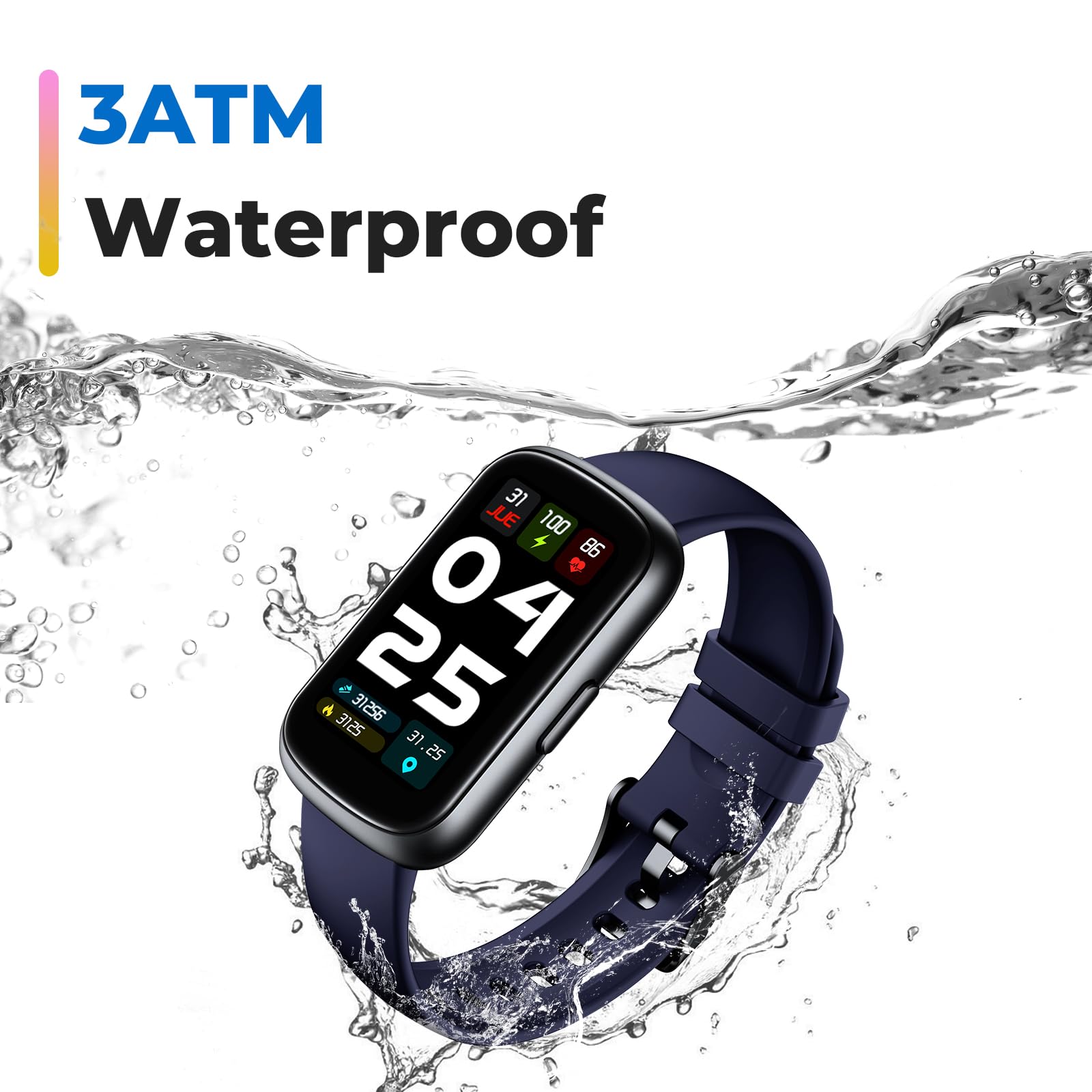 1.47'' Fitness Tracker Smart Watch with 24/7 Heart Rate Monitor, Blood Oxygen & Sleep Tracking - 3ATM Waterproof Activity Tracker for Women & Men (Deep Black) - Perfect for Running, Swimming & Daily Health Monitoring