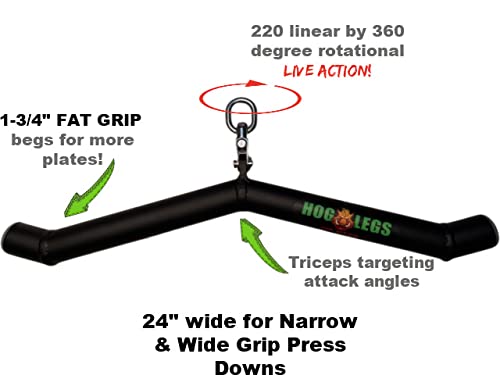 HOG LEGS 'The Rack' Gym Cable Attachments Set - FAT GRIP 'Subprimal' EZ Curl Bar, 'Ham Bone' Triceps Bar, 'Pork Chop' V Cable Bar & 'Ham Hock' Straight Bar for Cable Bicep & Tricep Workouts | Perfect for Home & Commercial Gyms, Strength Training & Muscle Building