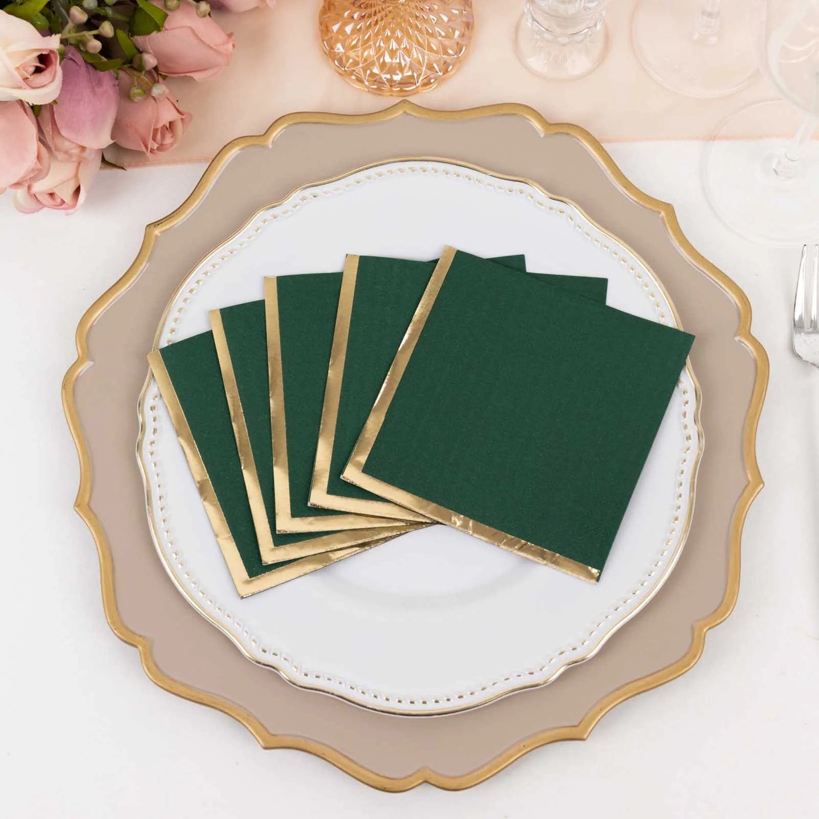 50 Soft 2-Ply Disposable Dinner Cocktail Napkins with Gold Foil Edge - Elegant Party Tableware for Weddings, Events & Home Entertaining