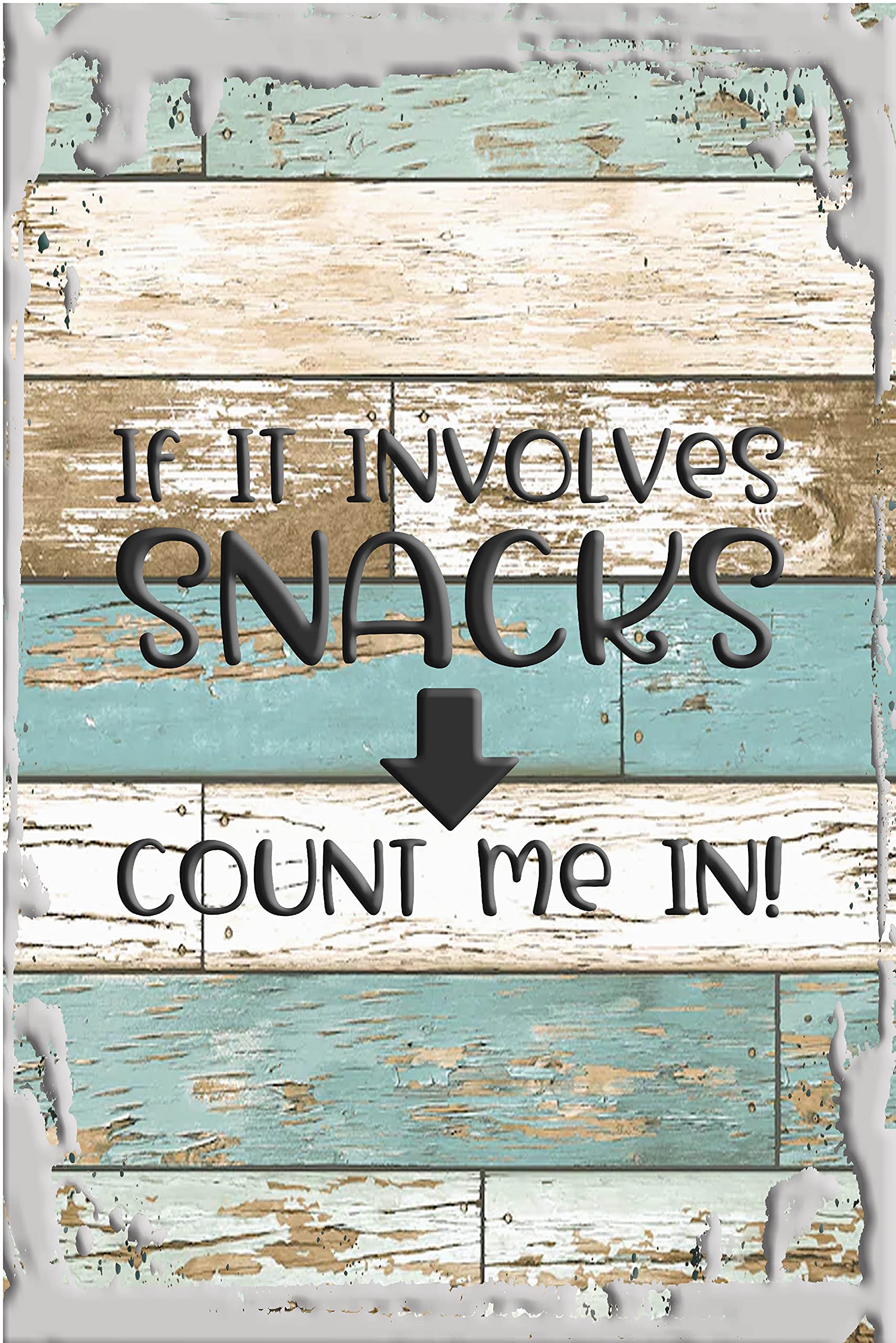 Funny Arrow Wall Art Decor - 'If It Involves Snacks Count Me In!' White Canvas Print - Perfect for Kitchen, Dining Room & Funny Gift for Food Lovers