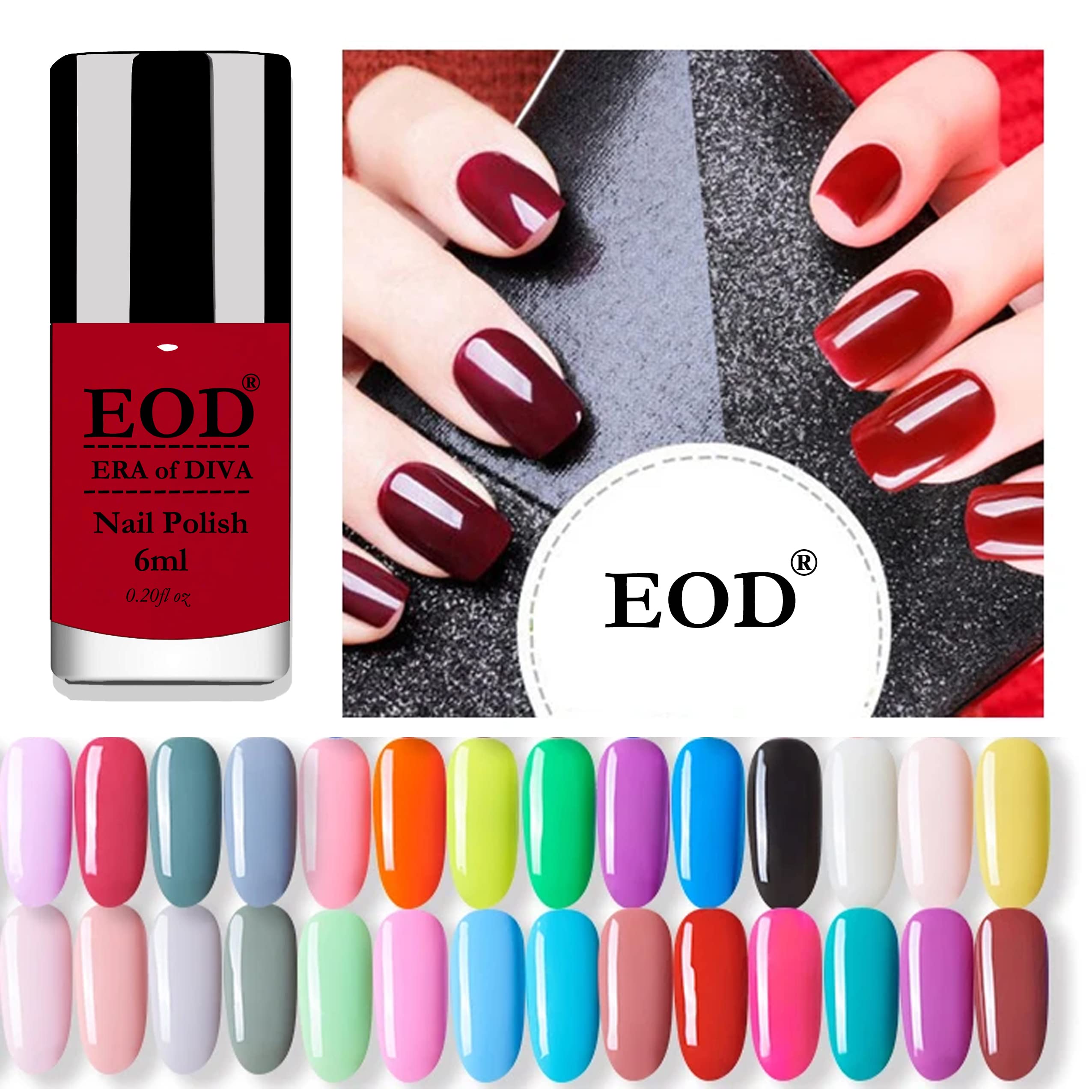 12 Bottles Long Lasting Glossy Nail Polish Set - 6ML Each, Shine Finish, Non-Toxic (Tomato Red, Black, Baby Pink, Pink Peach, Nude & More) - Perfect for Manicures, Pedicures, Salon & Home Use